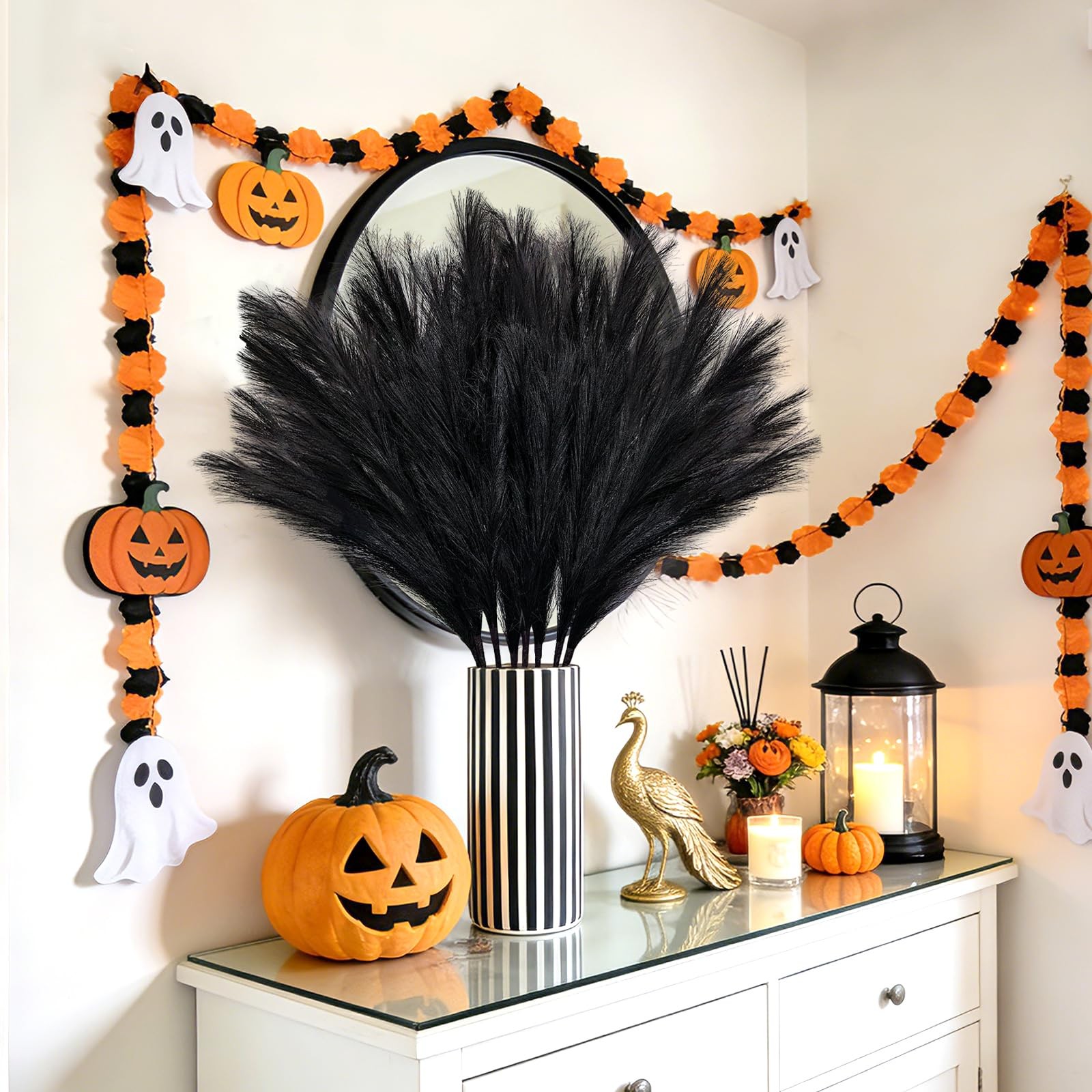 8Pcs Faux Black Pampas Grass Decor Tall, 35.4” Fluffy Artificial Pompous Gras…