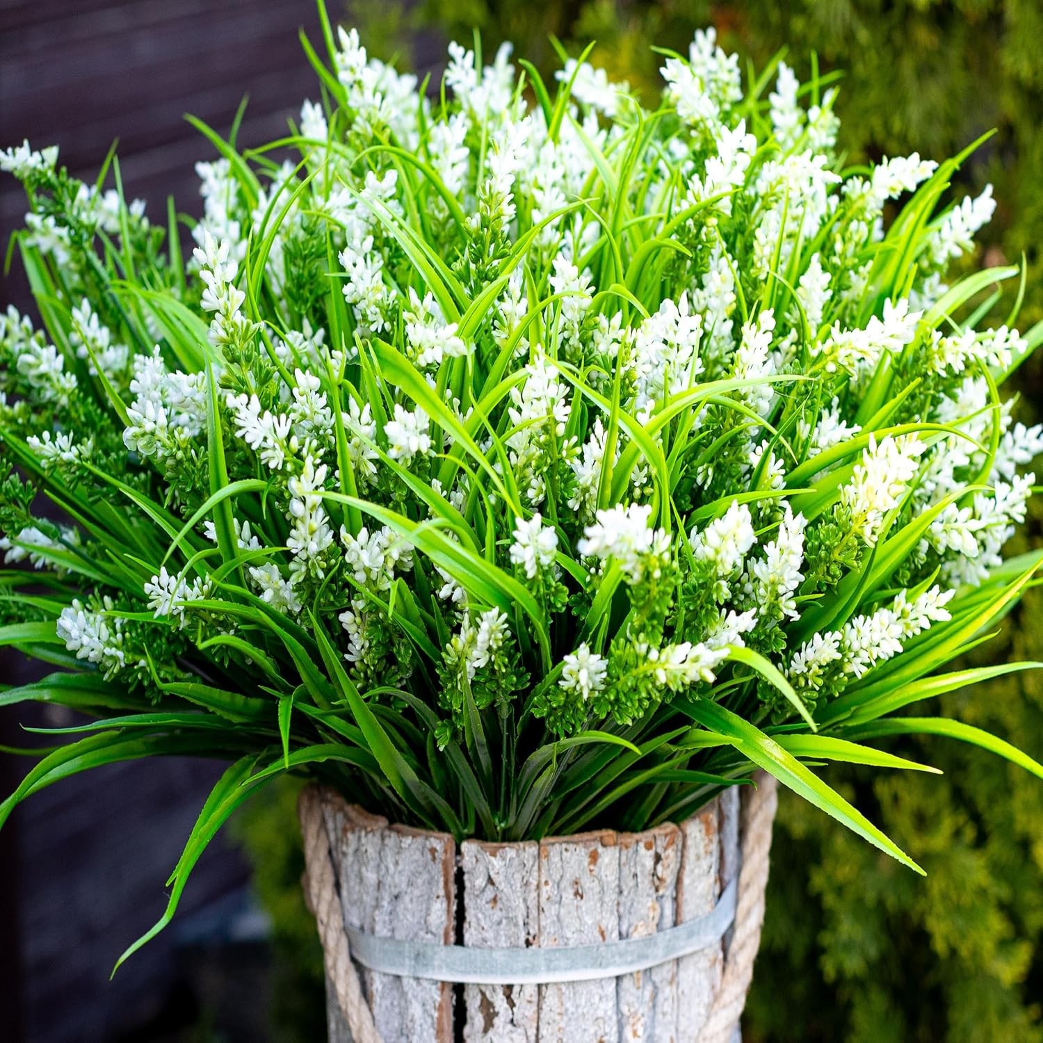 Artificial Flowers Outdoors Decorations 20 Bundles Fake Lavender Monkey Grass UV