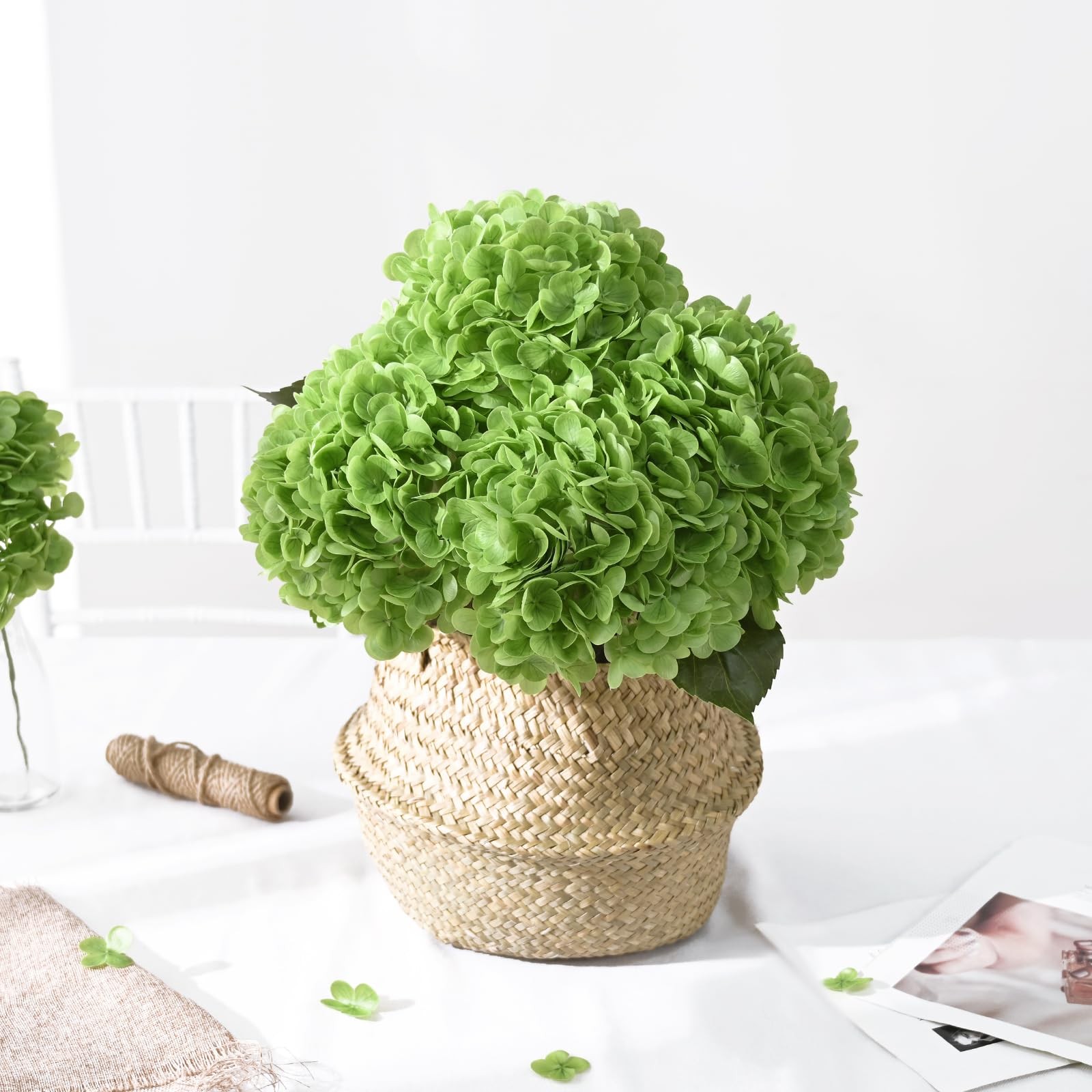 4Pcs Real Touch Hydrangea Artificial Flowers, 22.5” Light Green & Dark Green…