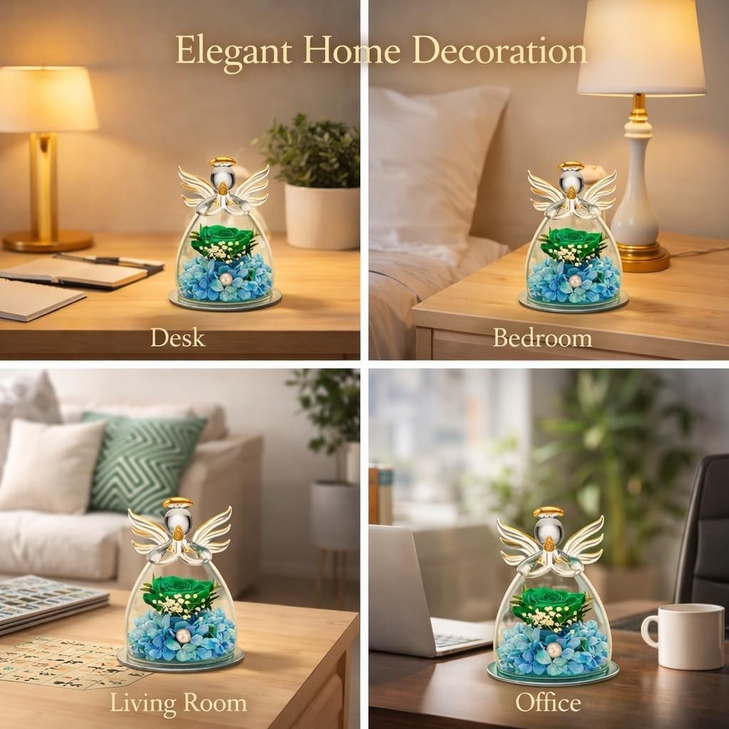 Heat-Resistant Preserved Rose in Charming Angel Glass – Ideal for Home Decor