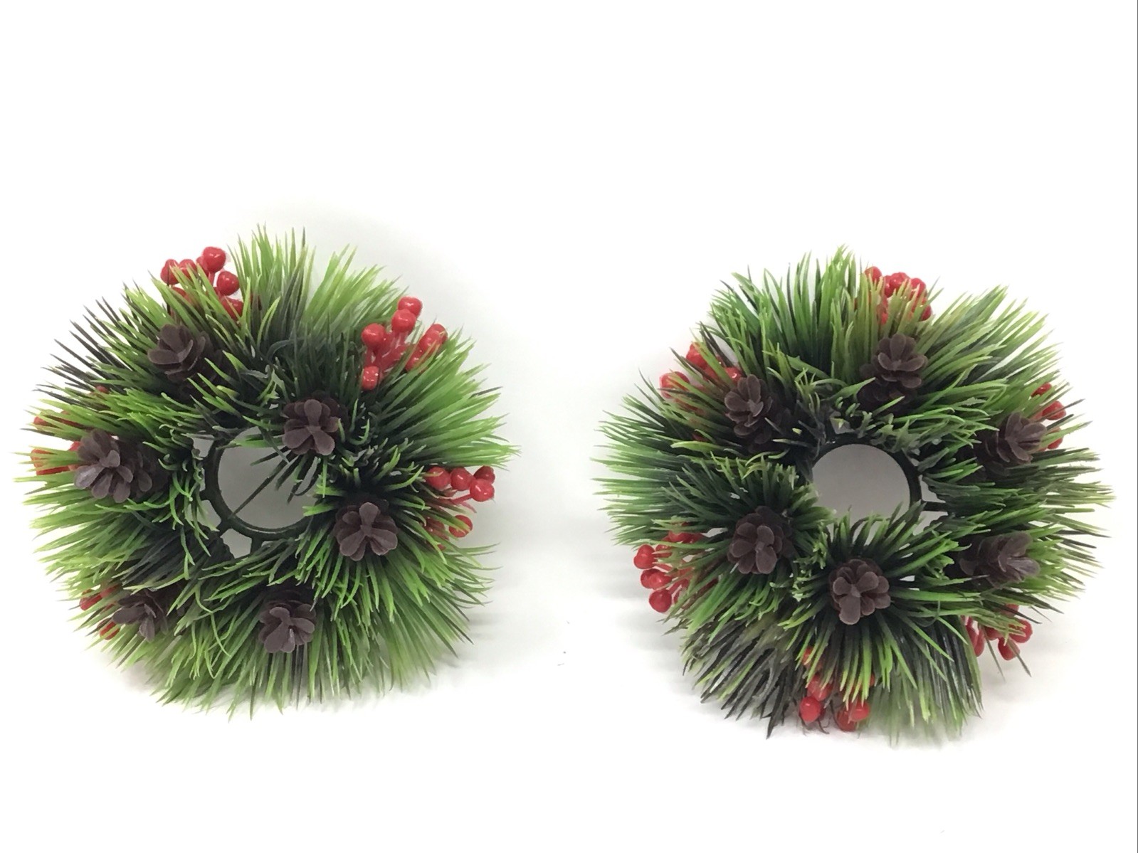 Christmas Wreath Ring Plastic Berries Pinecones Greens MCM Vintage Set Of 2