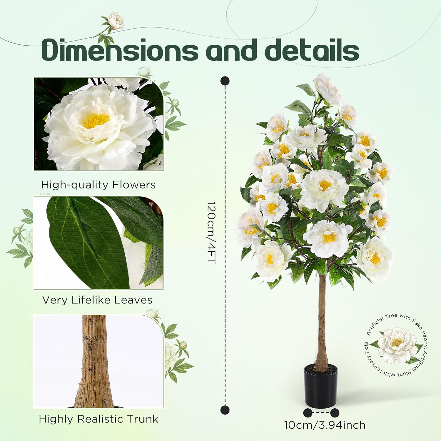 2 Pack 4FT Artificial Peony Trees in Pot – Realistic Faux Flowers for Decor