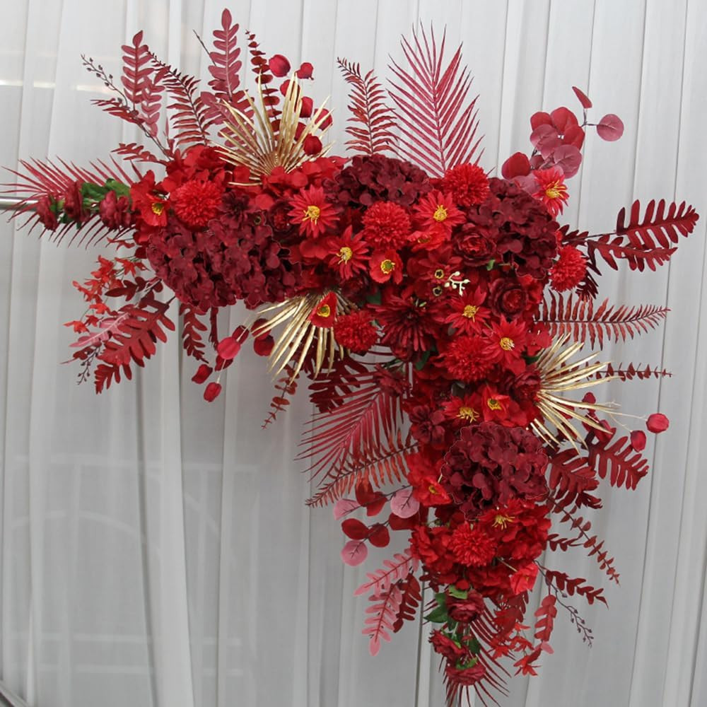 100PCS Burgundy Silk Hydrangea Flowers with Stems for Wedding & Home Decor