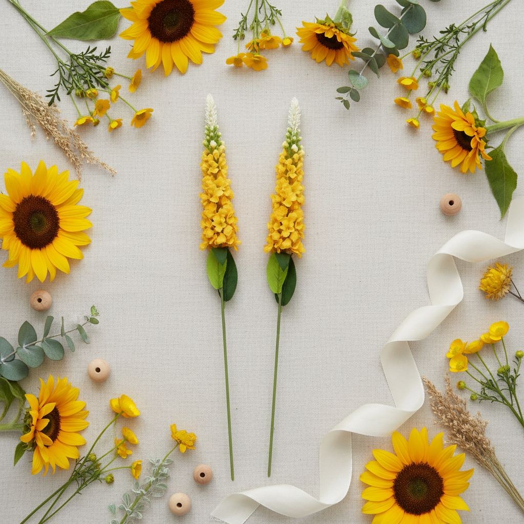 Yellow Snapdragon Stems Set of 2 Artificial Larkspur Spike Flowers 26 Inch Faux