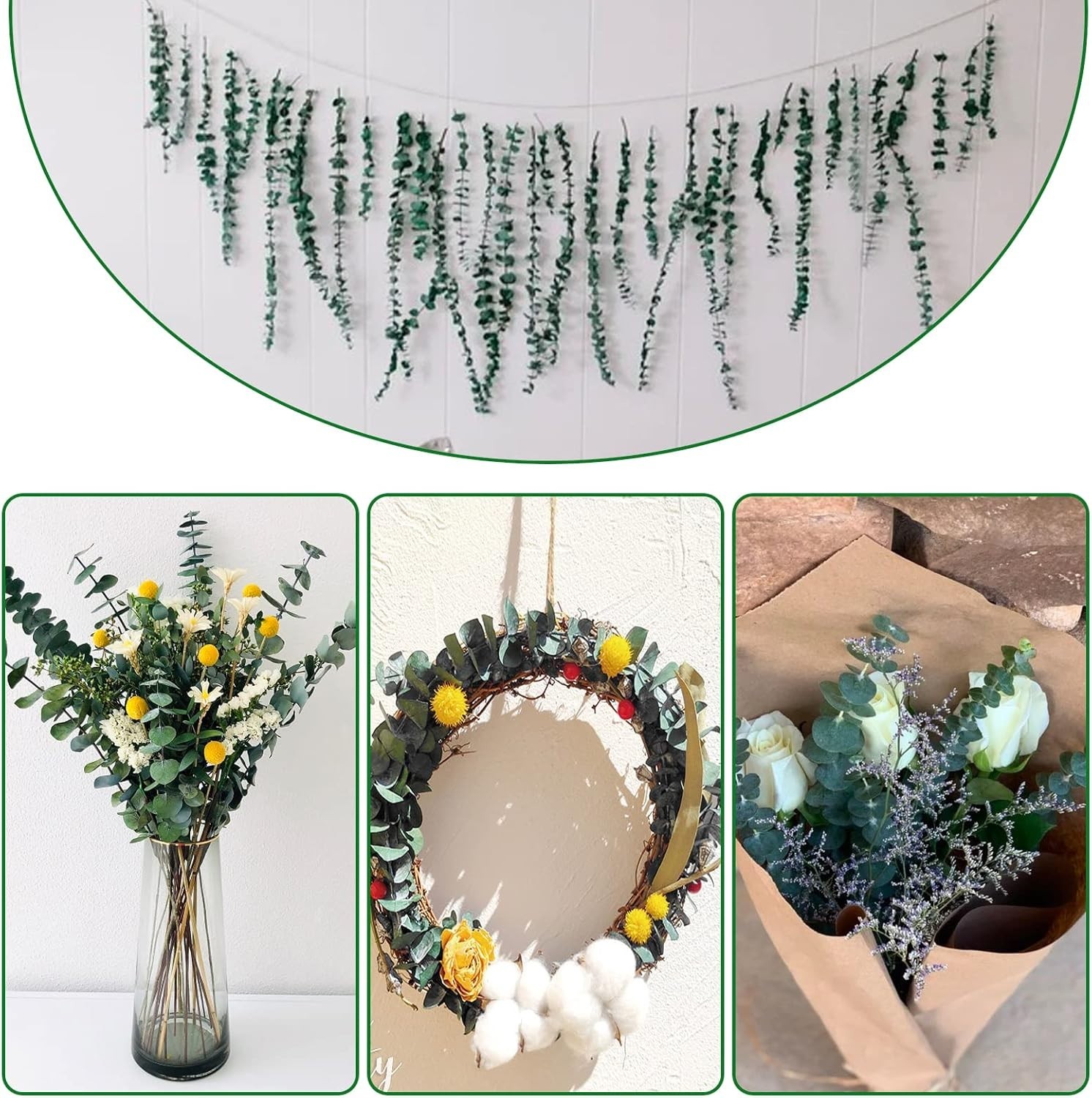 20 tallos de eucalipto secos preservados para Decoración de ducha,Florero Hogar