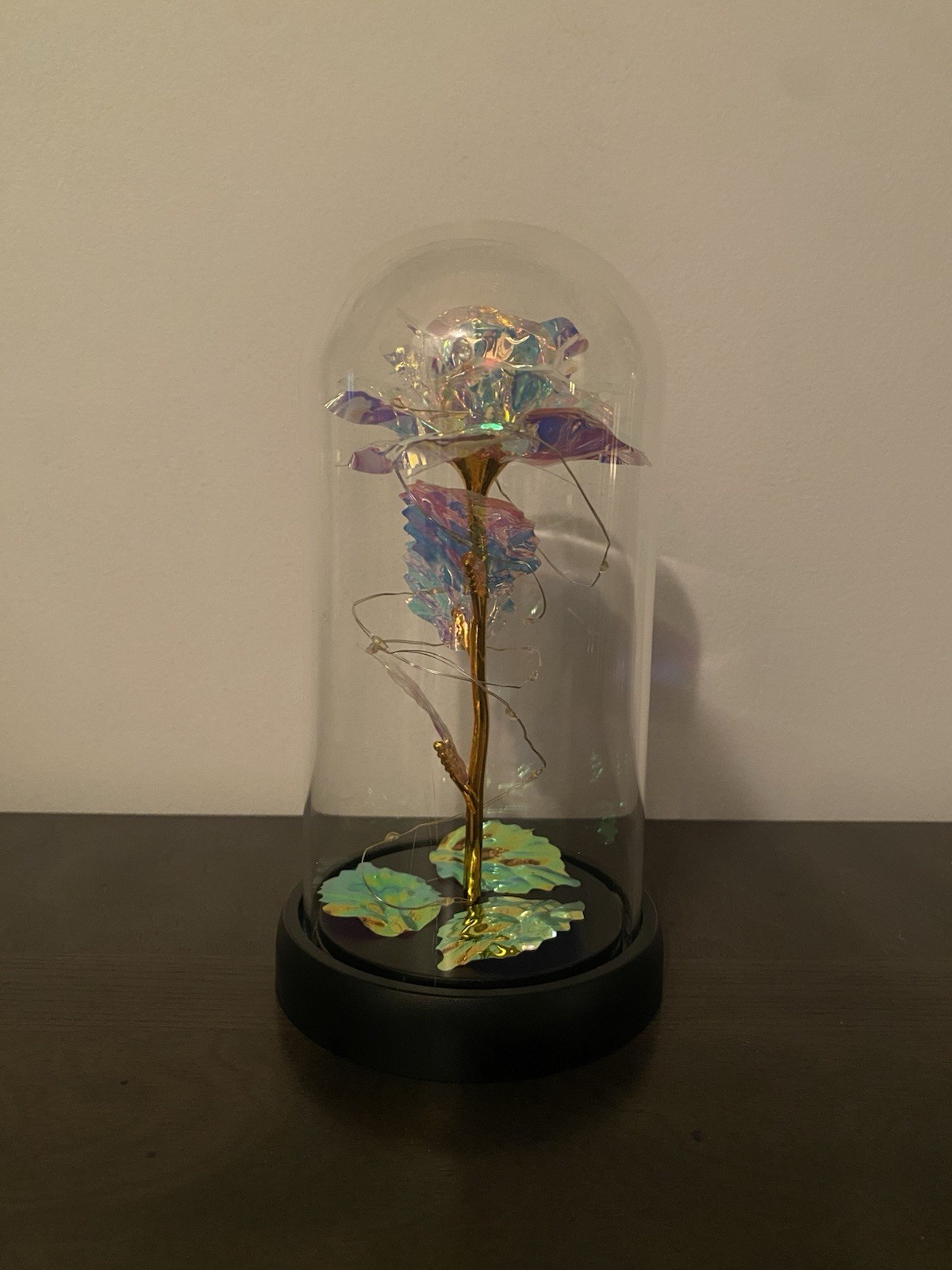 Rose of Love Iridescent Light Up Rose In Glass Dome Gifts Valentines -Works