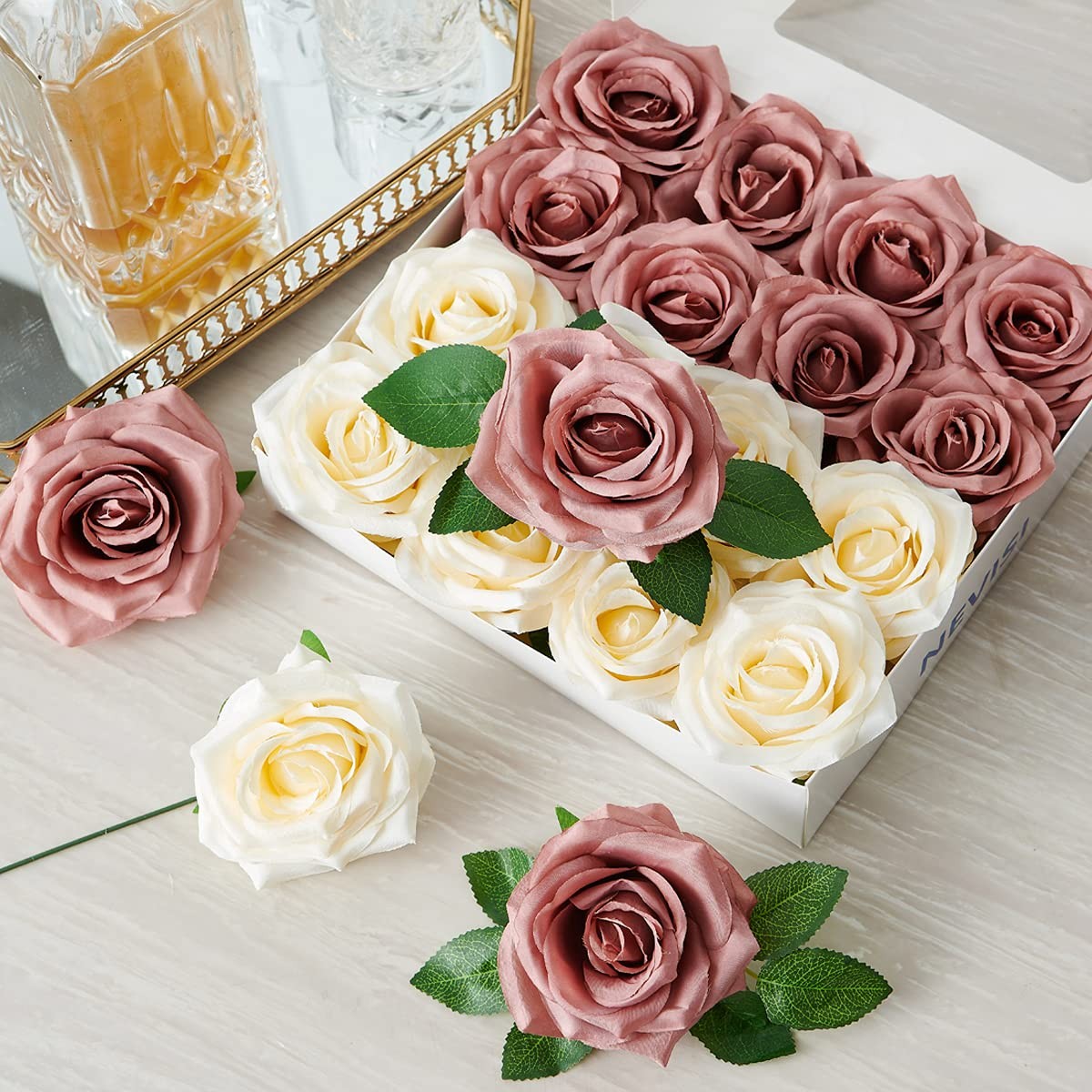 NEVISI Roses Artificial Flowers Artificial Roses Fake Rose Silk Rose Fake Flo…