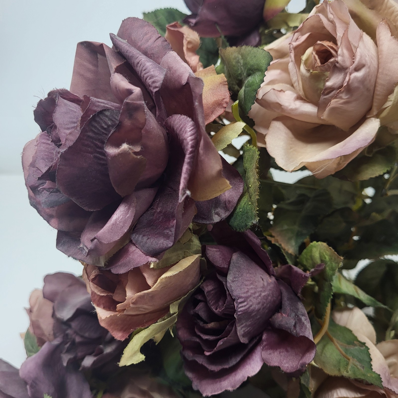 2 Bunches artificial rose bundles Bouquet dried-look burgundy Mauve