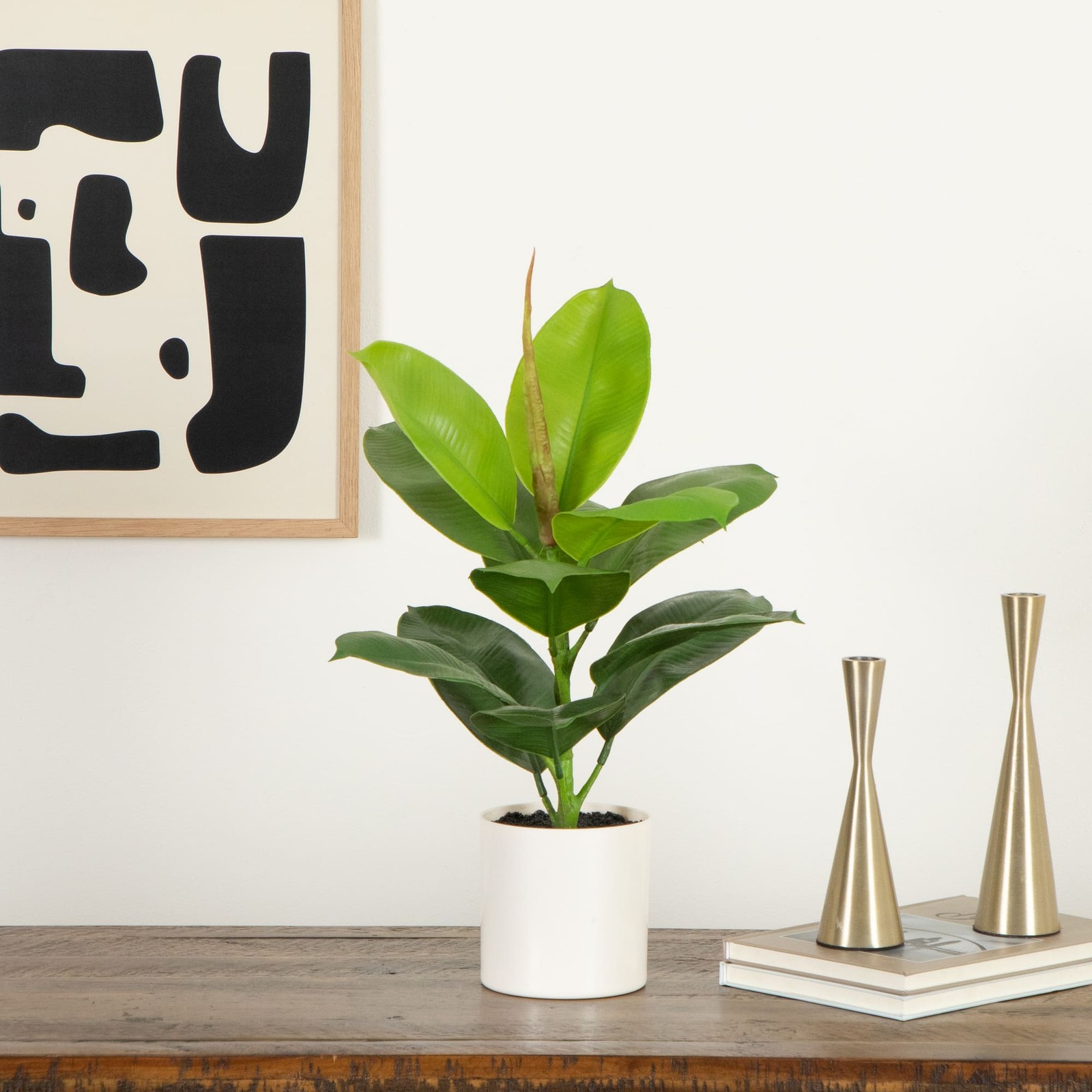 20-In Artificial Fiddle Leaf Fig Plant with Vanilla Plastic Planter Indoor Decor