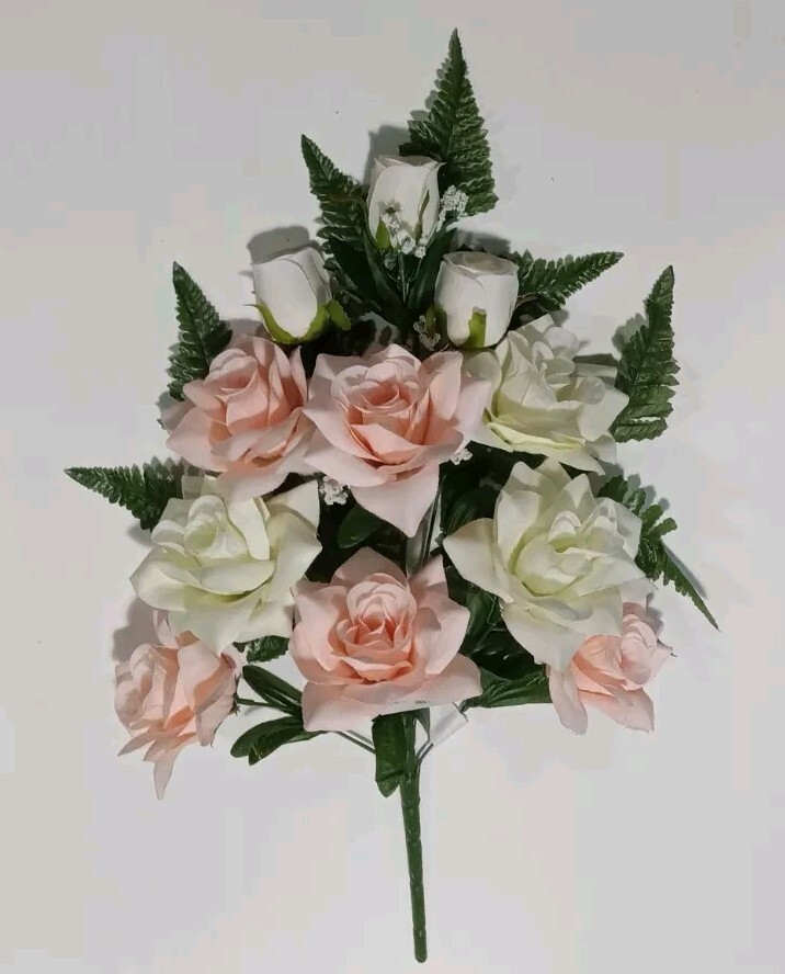 Peach Cream Silk Rose Flower 20″ Mixed Bush Bridal Wedding Home Decor BP2135