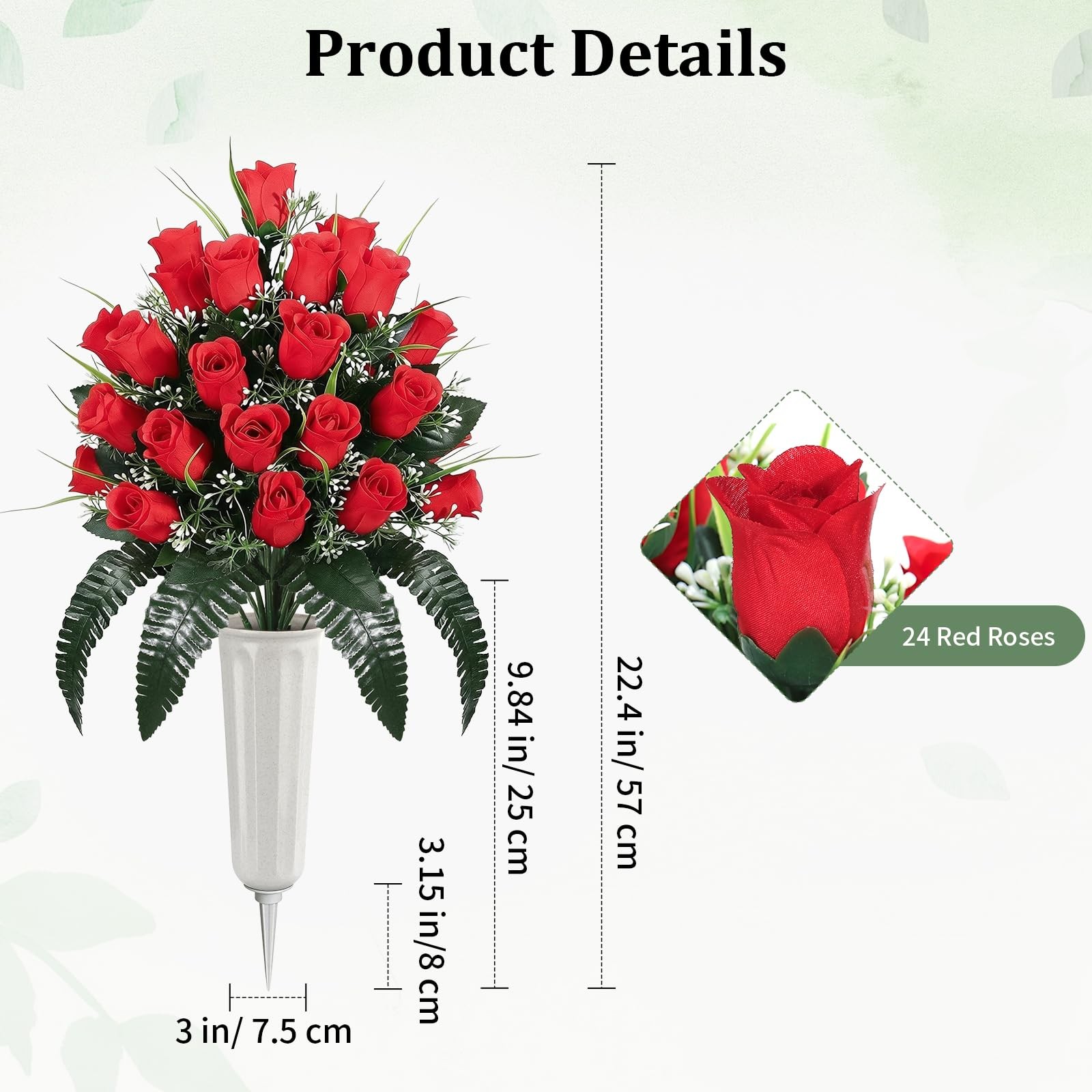 Lewondr Artificial Cemetery Flowers with Vase, 2 Sets Outdoor Grave Decoratio…