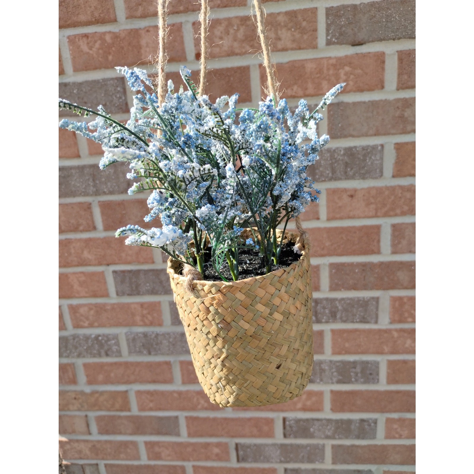 Faux Hanging Lavender Plant Basket Boho Woven Planter Spring Decor