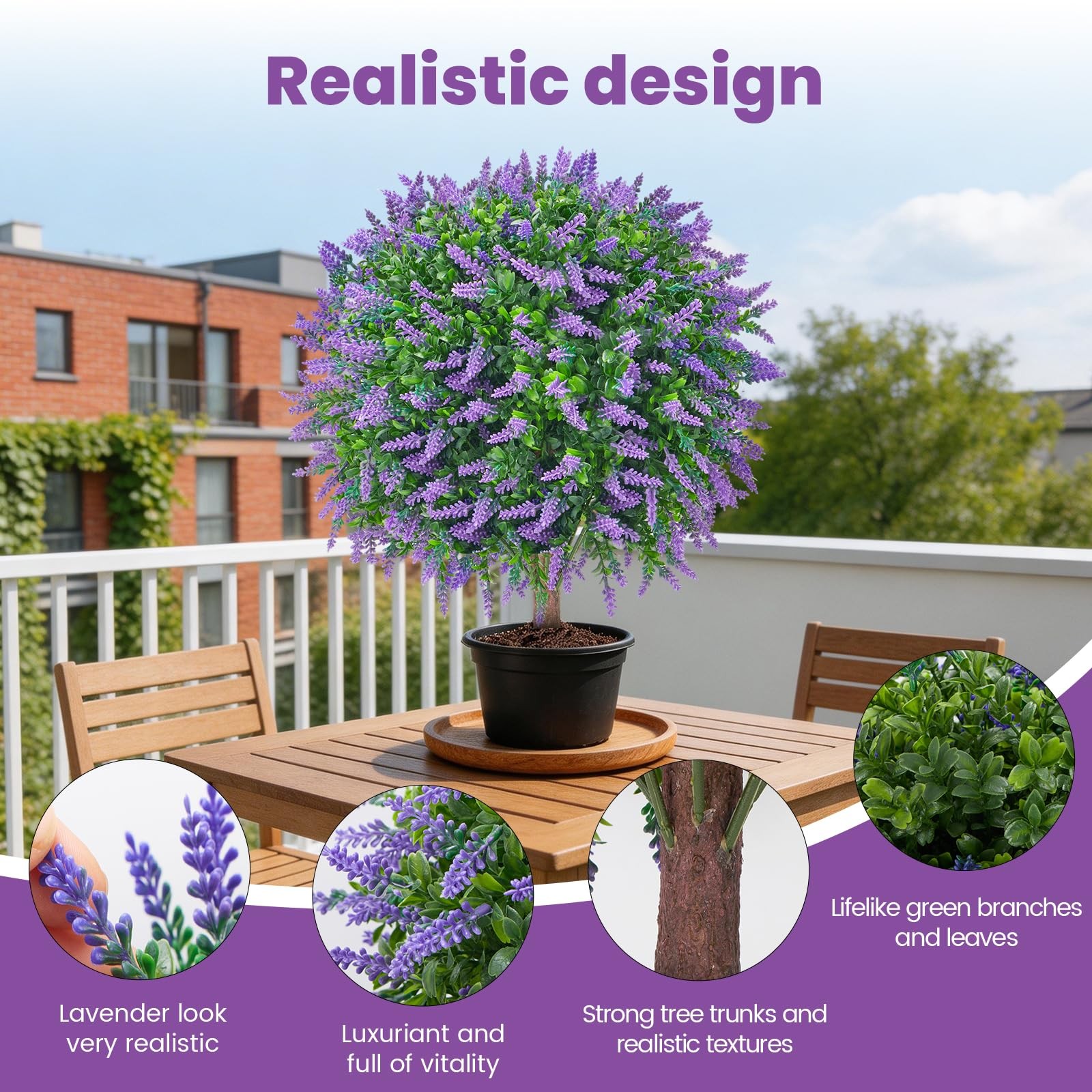 Artificial Lavender Topiary Trees, 4 Pack | Ground Spike, No-Fade UV Resistan…