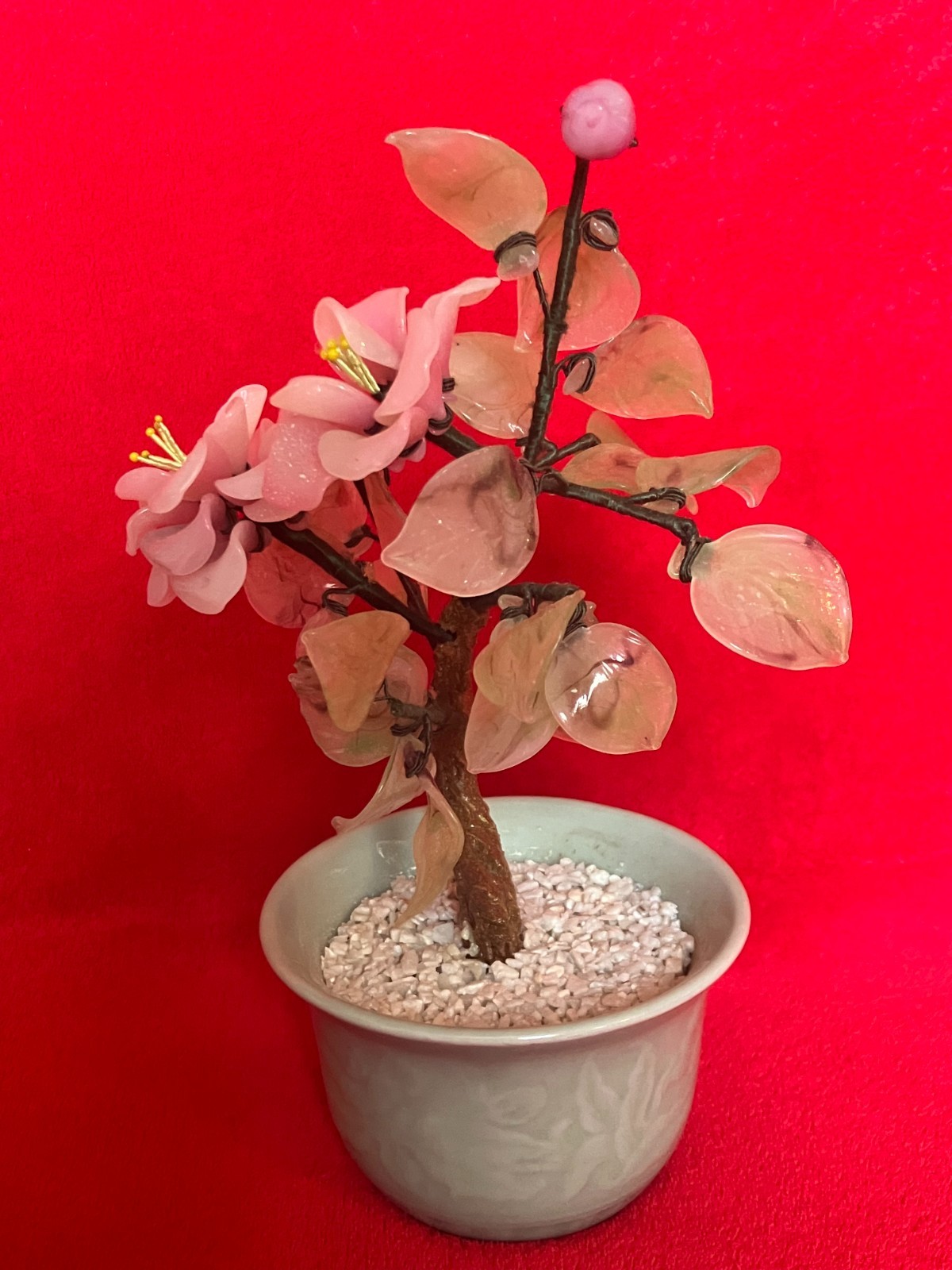 CHINESE JADE STYLE TREE PINK GLASS FLOWER BONSAI ** LAS VEGAS Pick UP ONLY **