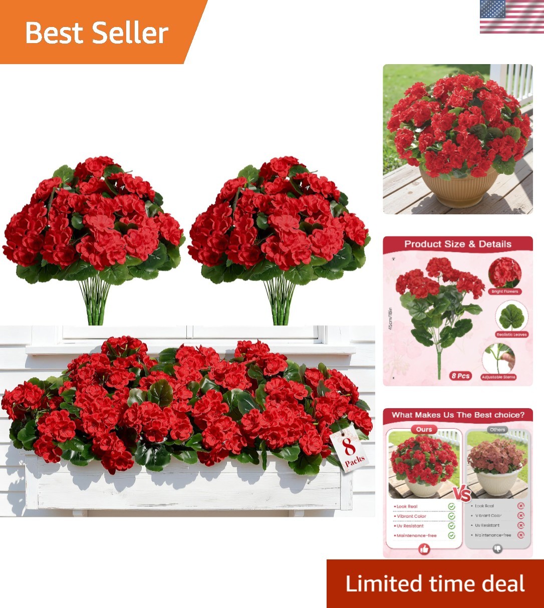 Charming 8 Bundles of Faux Geraniums – Indoor & Outdoor Spring Decor Must-Have