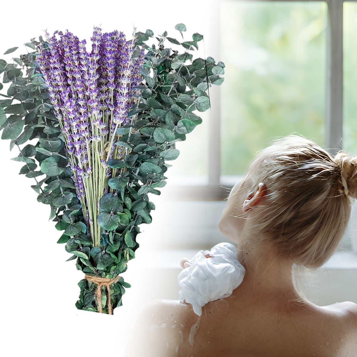 115Pcs 17″ Natural Dried Eucalyptus Stems & Lavenders Flowers Bundles for Shower