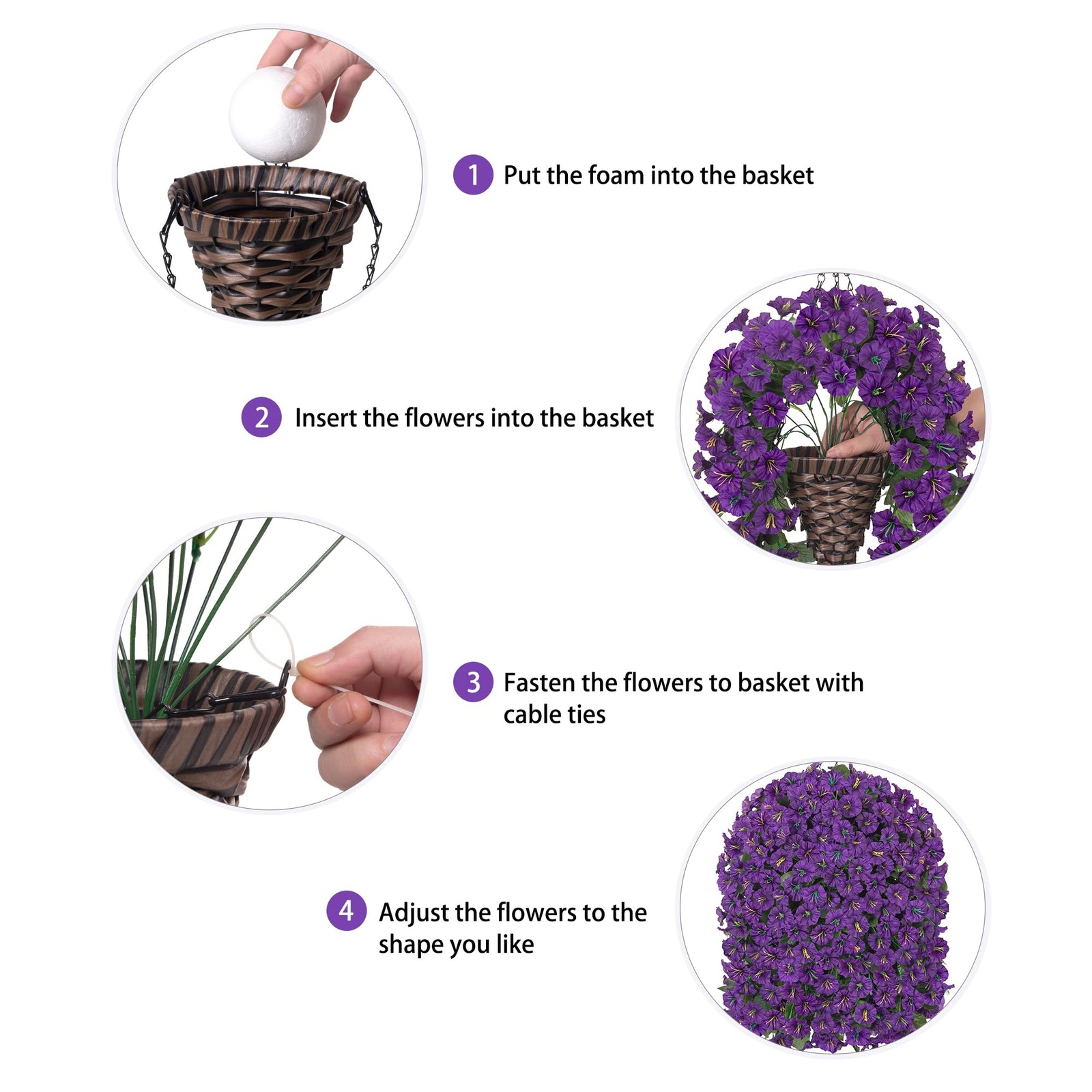 Artificial Hanging Flower Basket 18.1″ Height X 12.2″ Width – UV Resistant Faux
