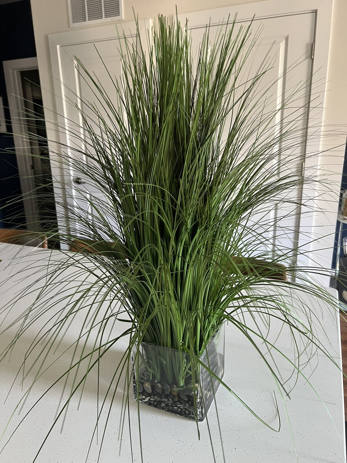 Faux Grass Potted Clear Vase 2ft Artificial Plant Green