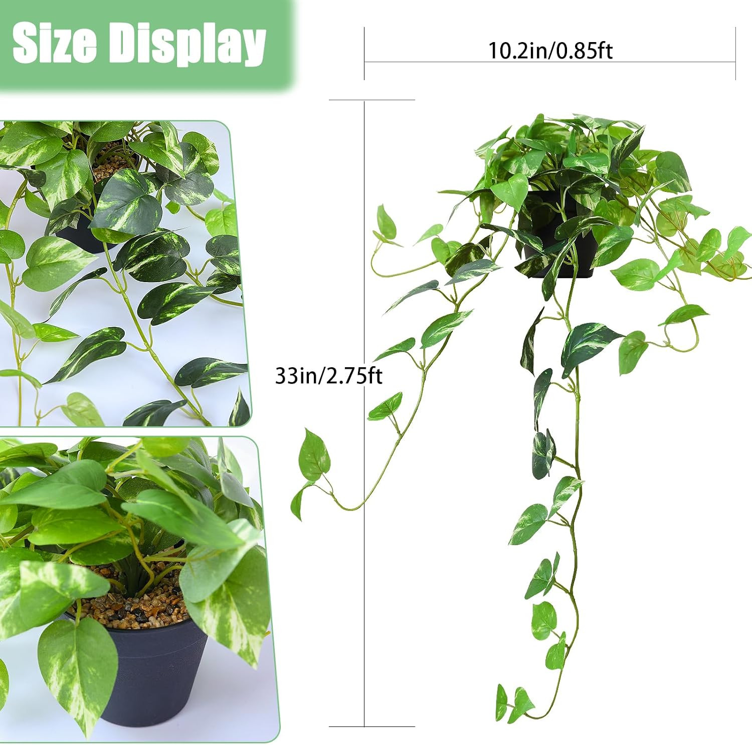 Fake Pothos Hanging Plants, 33″ Potted Artificial Hanging Plant, Faux Pothos Sil