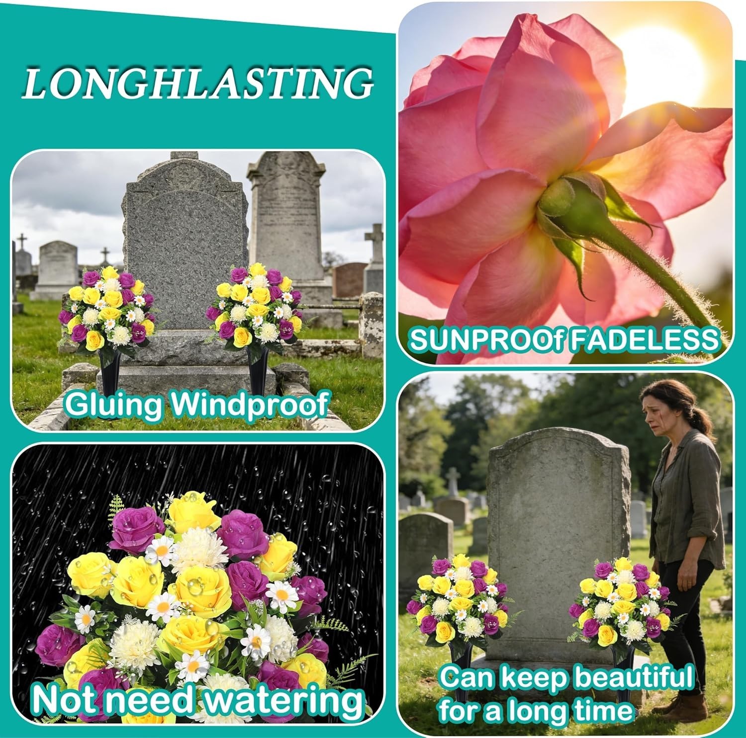 Wocst Artificial Cemetery Flowers for Grave Memorial Day Flowers for Cemetery…