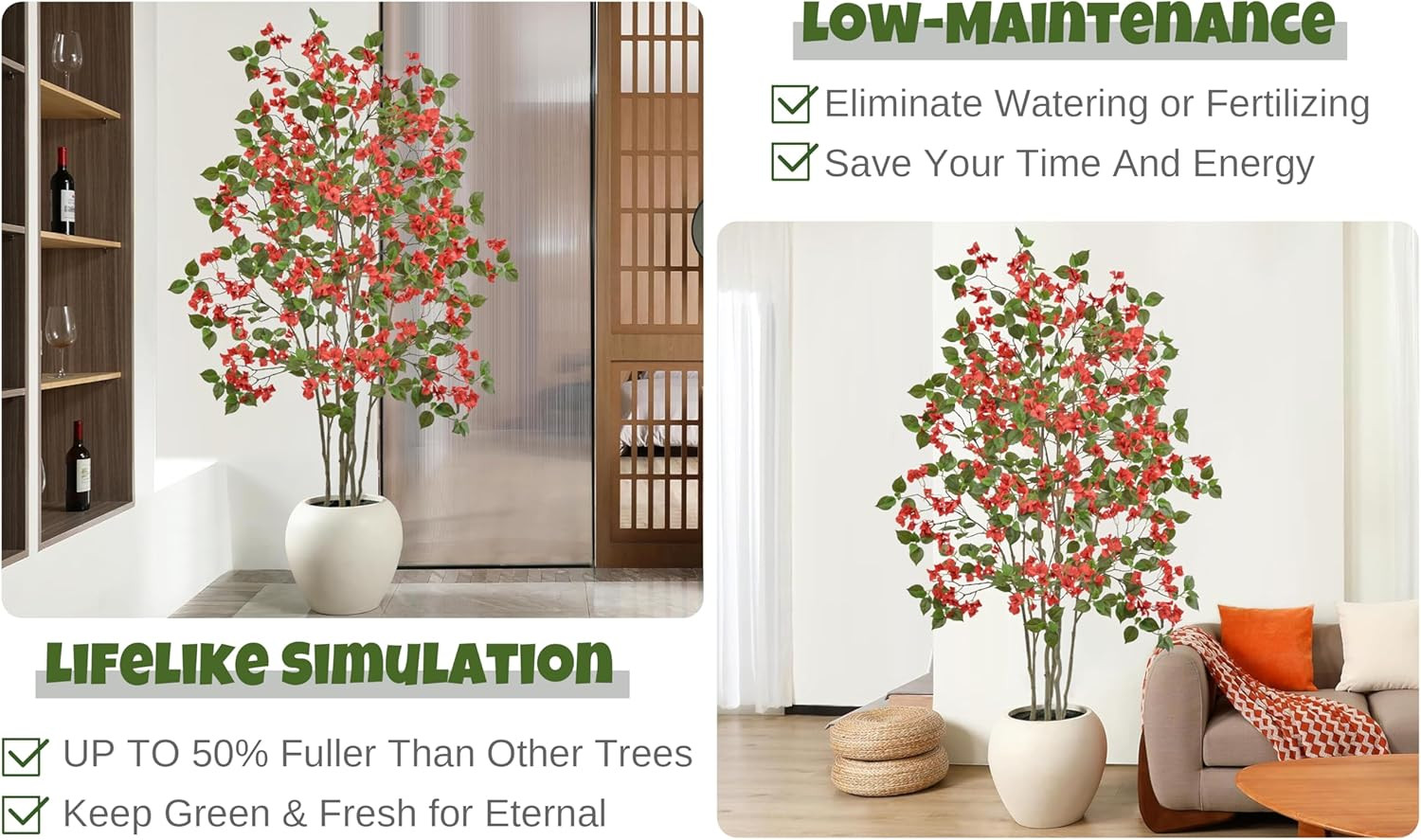 6FT Artificial Bougainvillea Tree with 270 Flowers for Indoor/Outdoor Decor