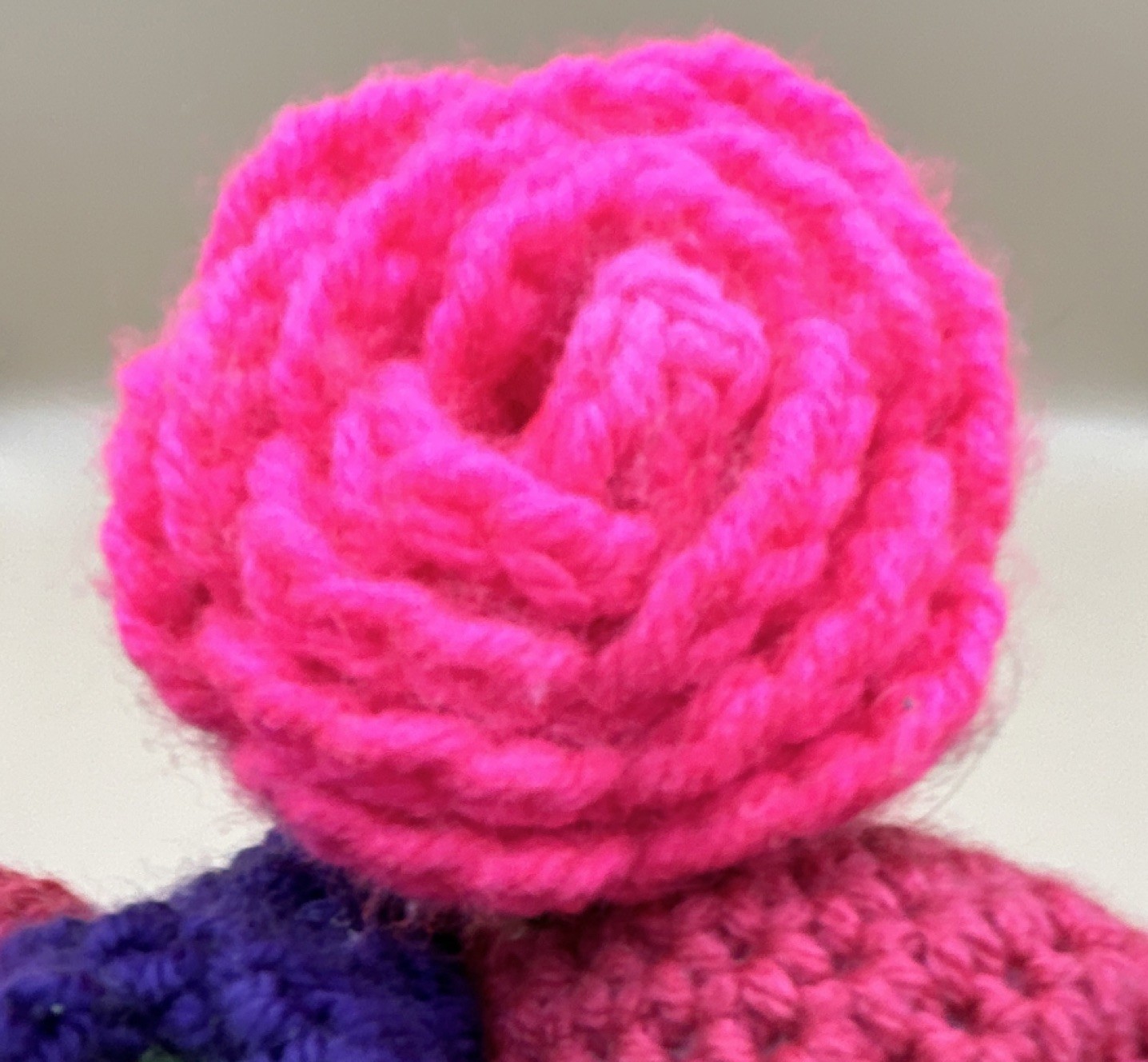 Handmade Yarn Crochet Flower Bouquet Pink Purple Green Rose Lavender Tulip