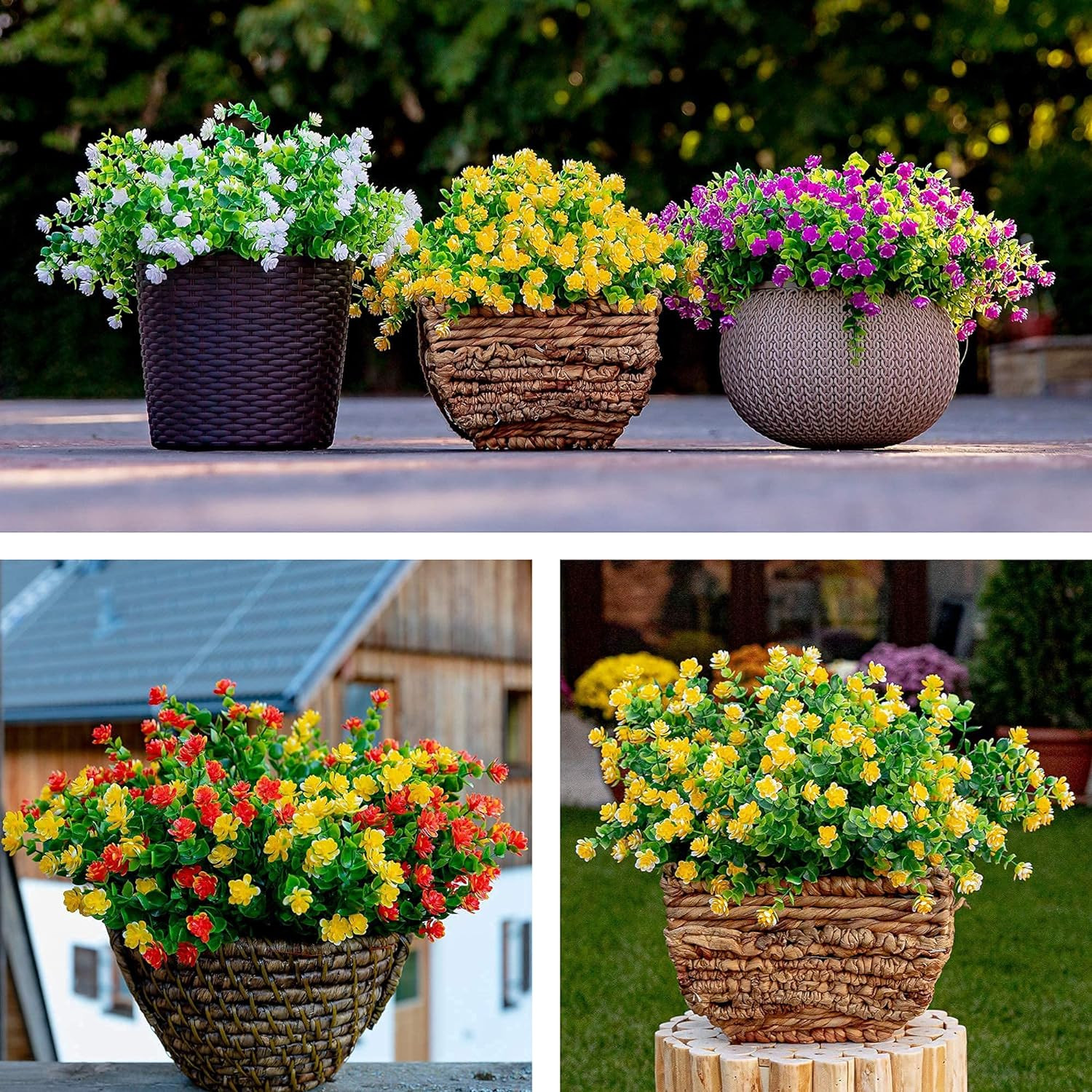 12 PCS Artificial Flowers UV Resistant Fake Outdoor Plants No Fade Mums Bushes