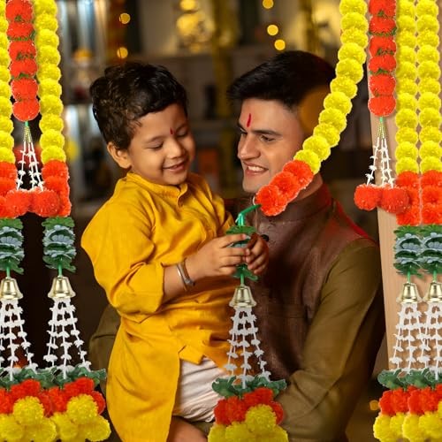11PCS Diwali Decorations Marigold Garland for Home, Artificial 11pcs Yellow