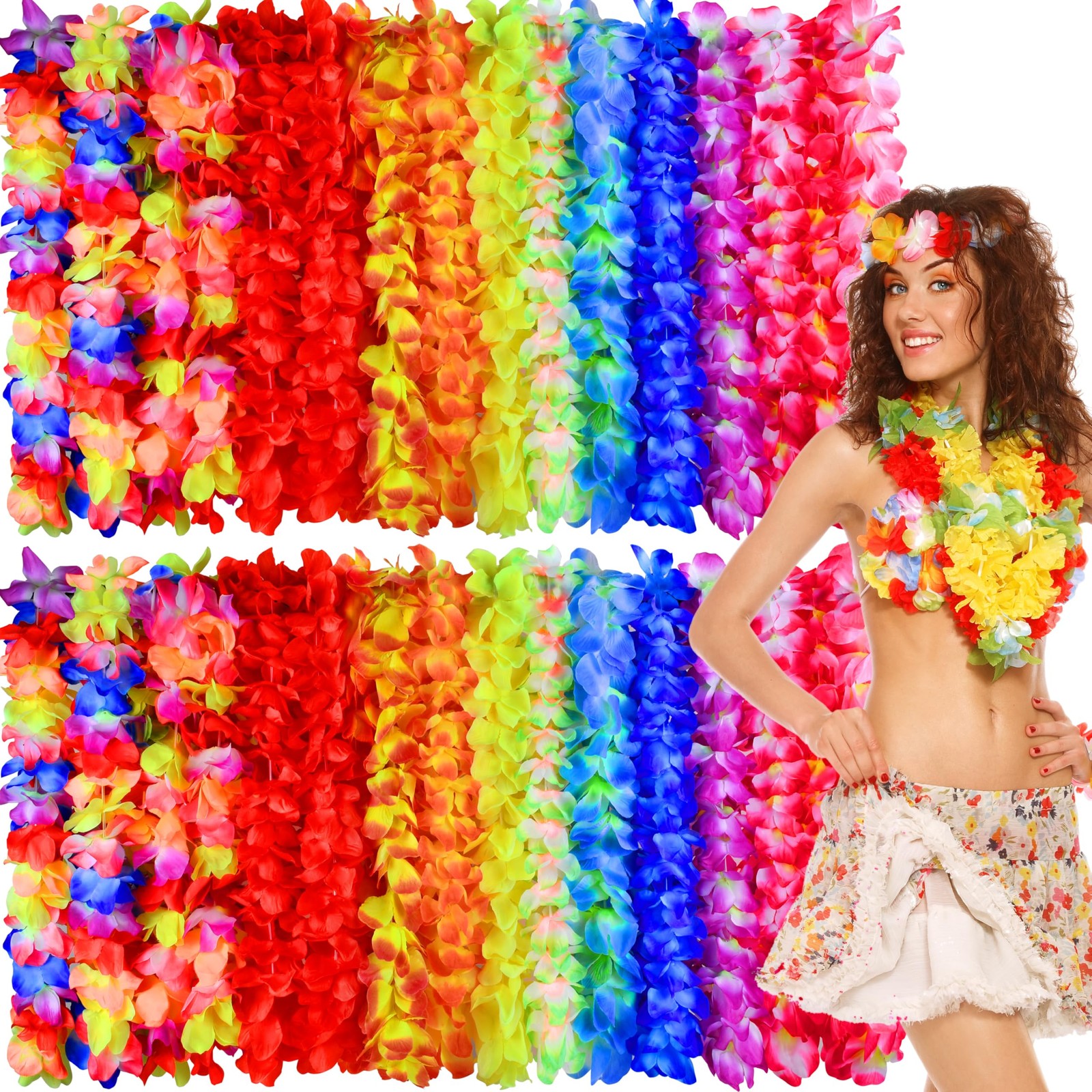 Hawaiian Luau Leis Bulk Colorful Tropical Silk Flower Lei for Summer Party