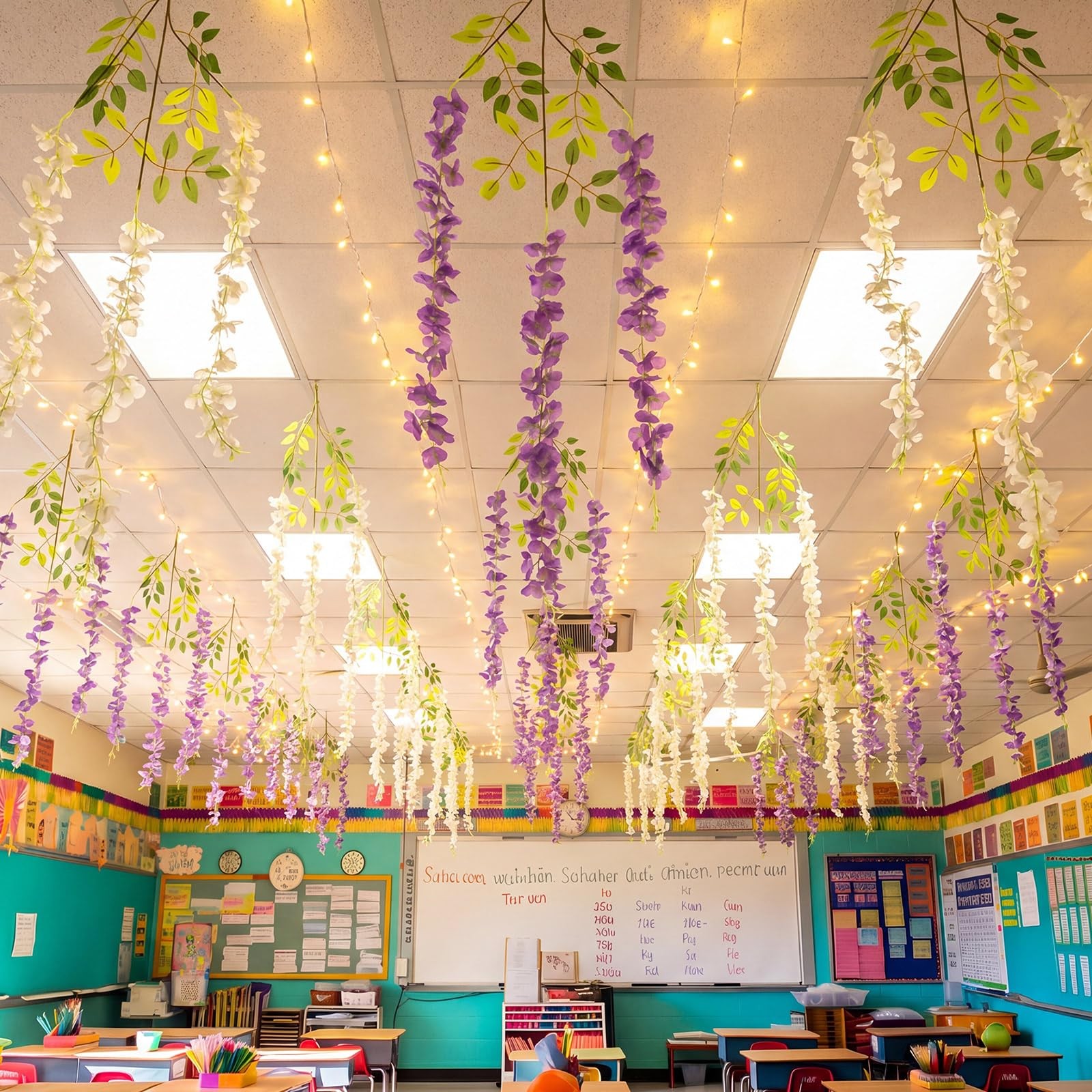 16 Pcs Back to Hanging Decorations, 43″ Wisteria Hanging Flowers for Classroo…