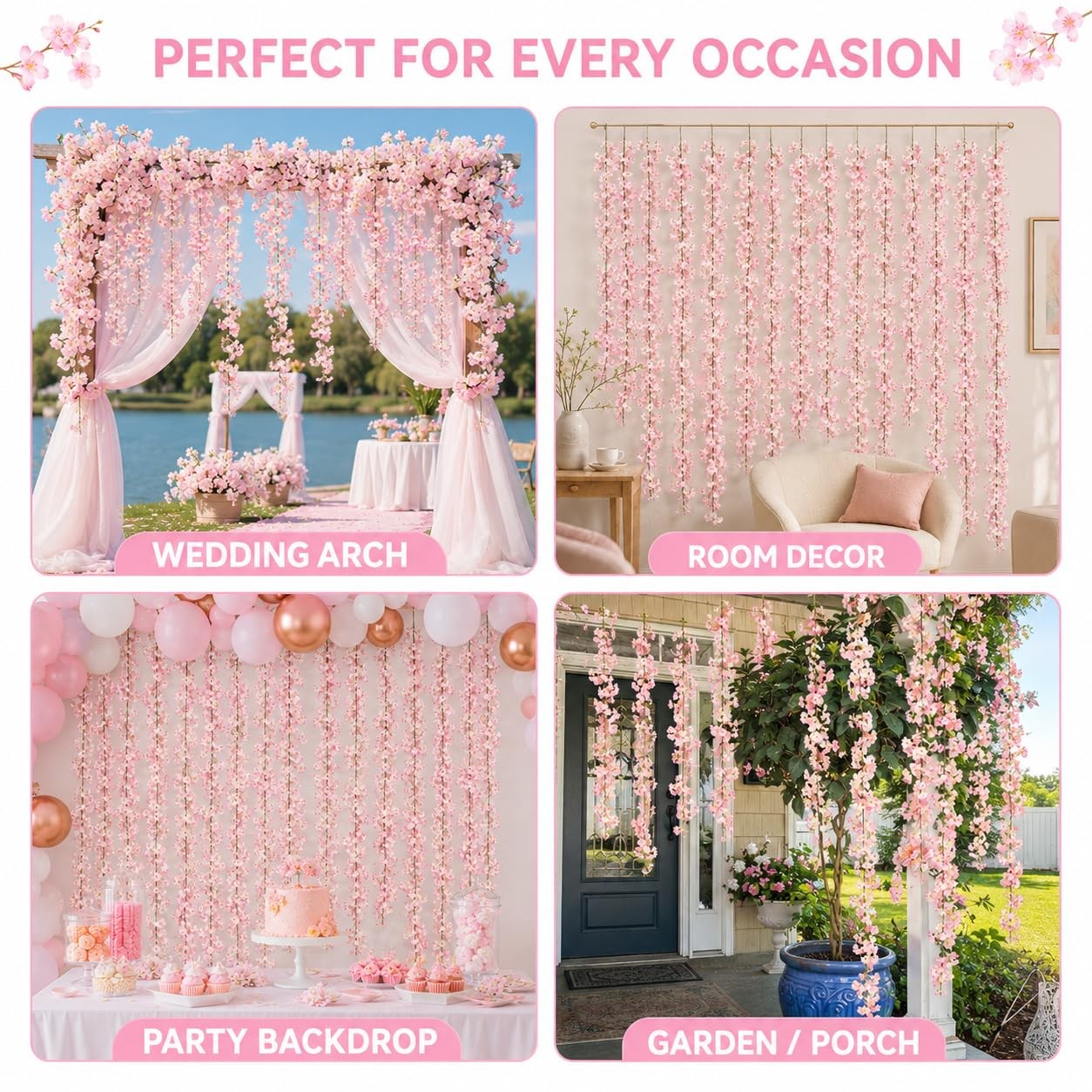 10 Pack /70 inch/5.9FT Artificial Cherry Blossom Hanging Vines Silk Flower Sa…