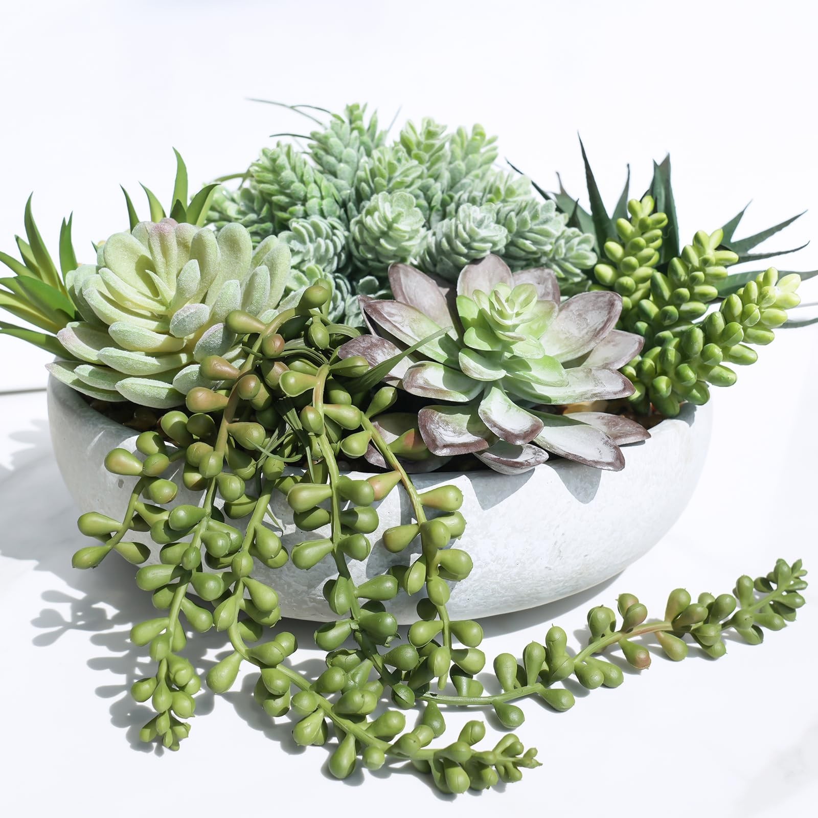 9″ Artificial Succulent Arrangement Succulent Plants in Gray Round Planter Fa…