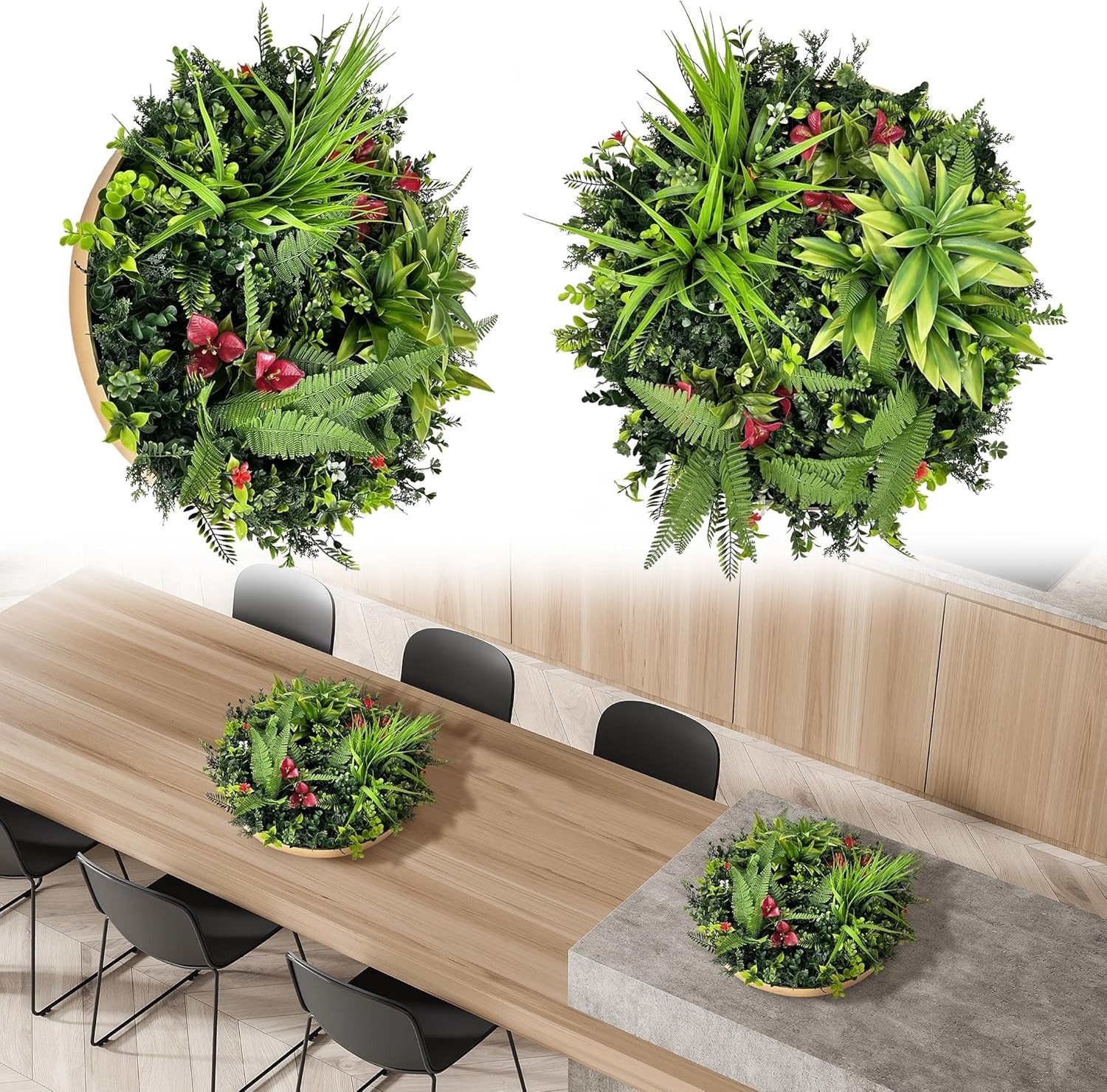 Round Boho Ivy Wall Decor: 2 Pcs 20 Inch UV-Anti Hanging Framed Faux Greenery