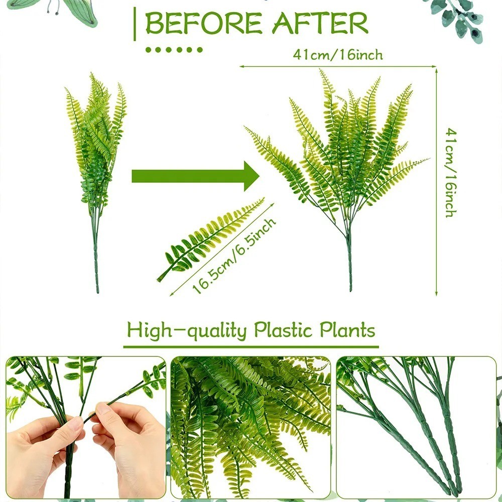 4 pieces Larksilk Large Artificial Fern Plant Silk UV resistant indoor/outdoor