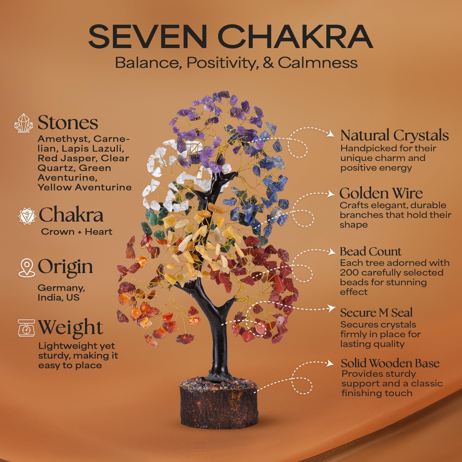 Seven Chakra Gemstone Tree With Chakra Pendant, Crystal Tree, Fake Plants Hom…