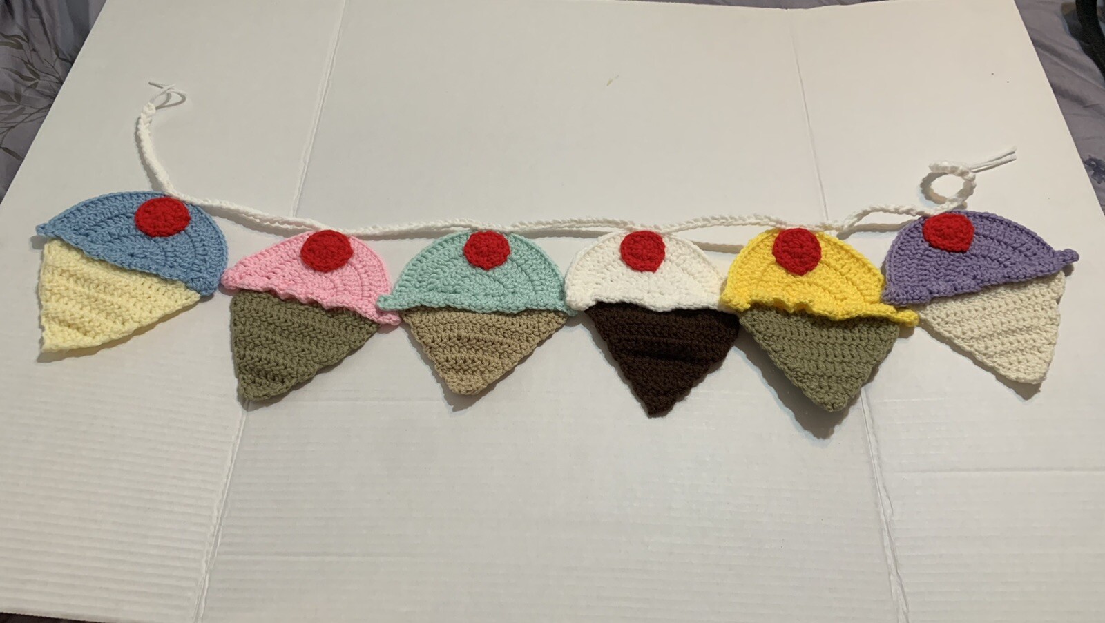 Ice Cream Garland Six Cones 7X6″ New Handmade Crochet 32″ Long 