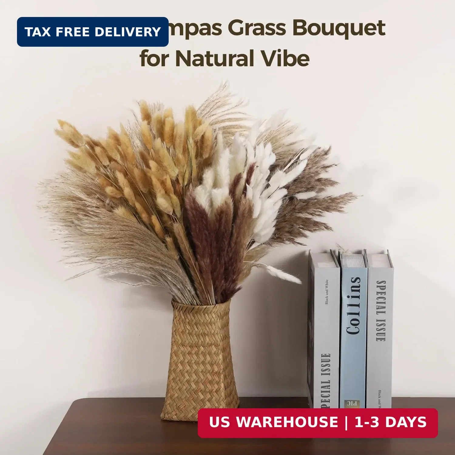 300 Pcs Dried Pampas Grass Bouquet – Natural Eucalyptus & Bunny Tail Grass, Boho