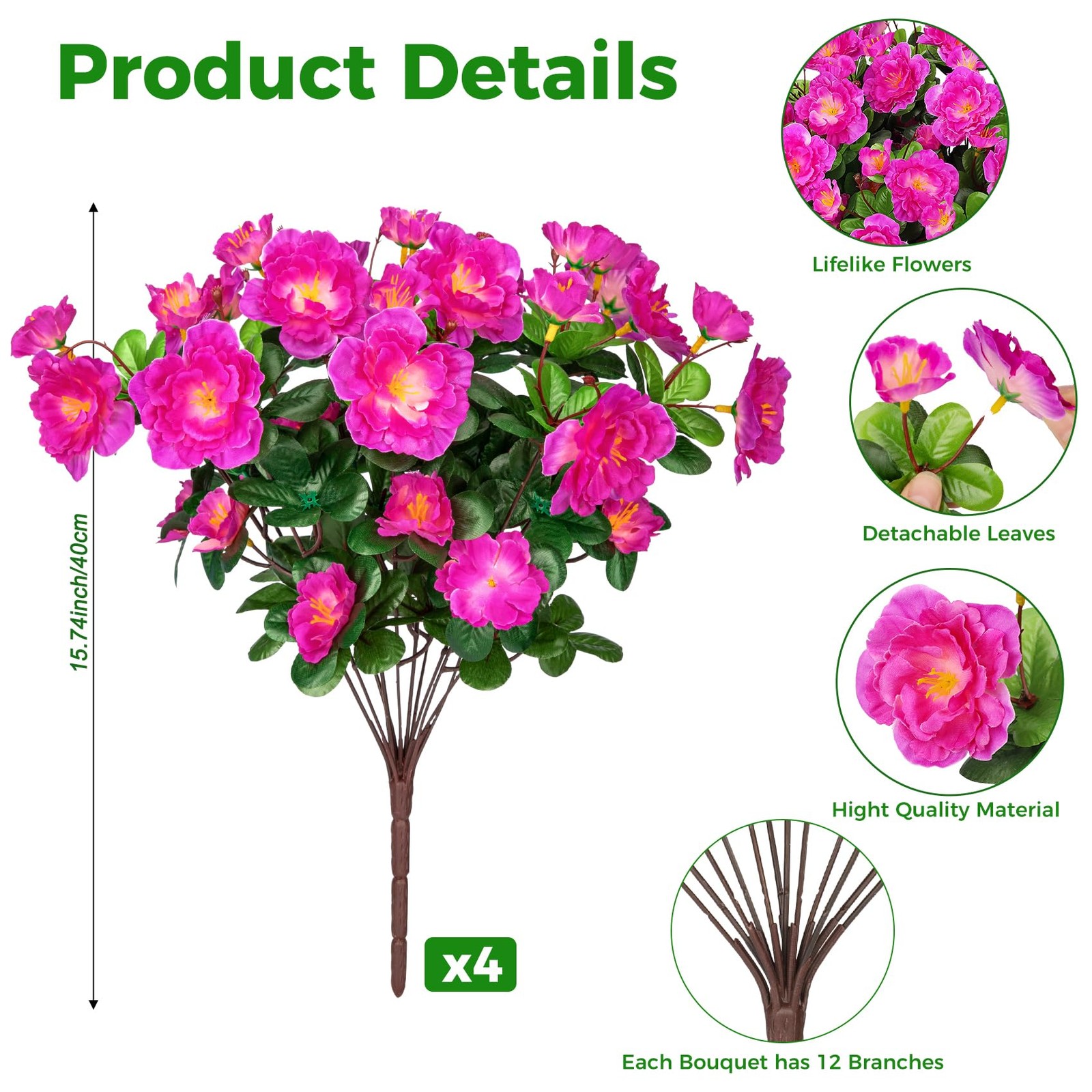 4 Bundles Artificial Flowers for Outdoors, Fake Silk Camellia Flowers Bouquet…