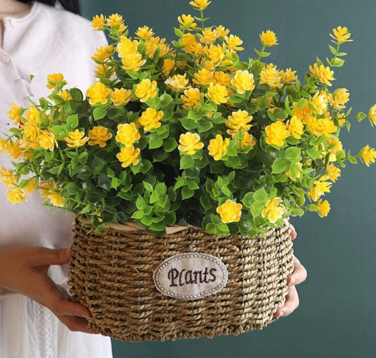 9pcs Yellow Artificial Flowers With Green Leaves – Great 4 Indoor & Outdoor 🆓📦