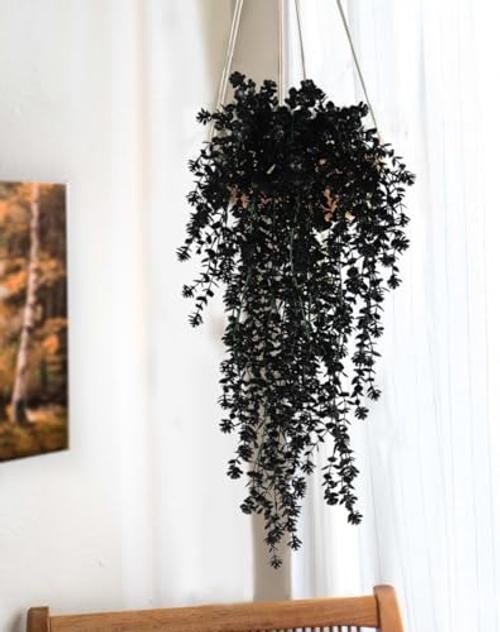 Pack of 4 Small Faux Plants – Artificial Hanging Plants – Indoor – Black