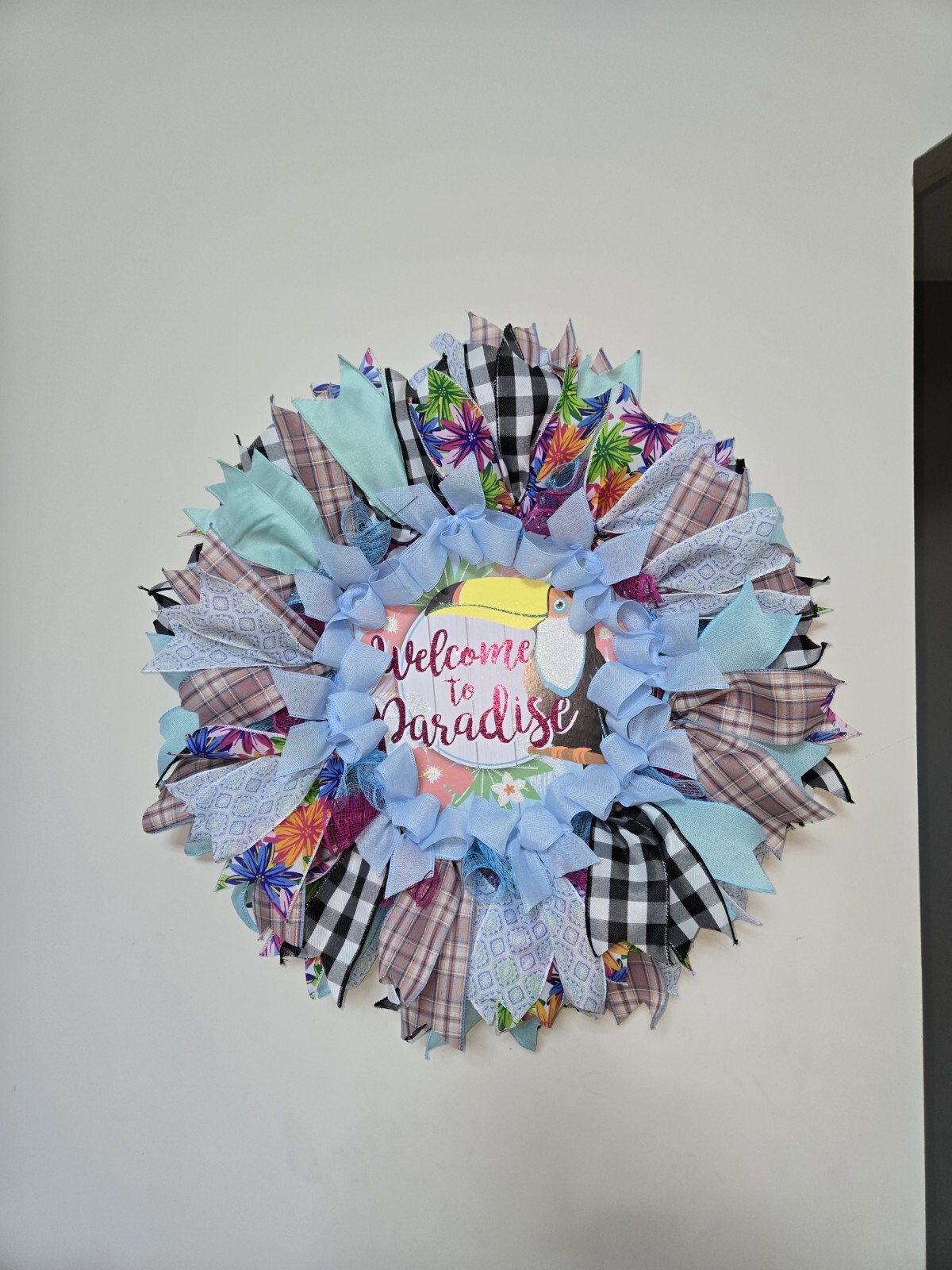 WELCOME TO PARADISE WREATH Spring SUMMER Fall Front Door Wall Decor BIG bird
