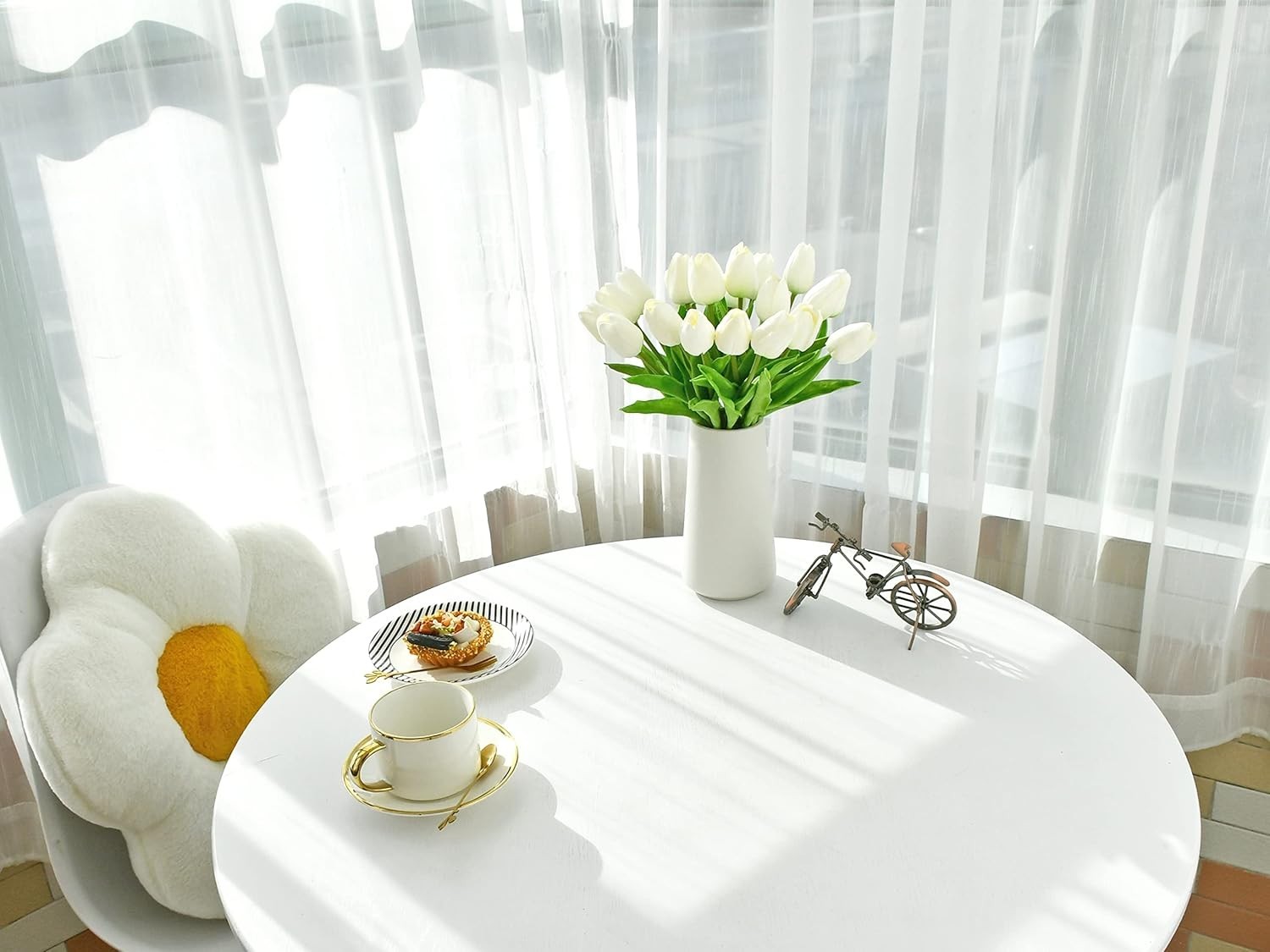 Artificial White Tulips Bouquet 20 Stems Faux Flowers Home Decor