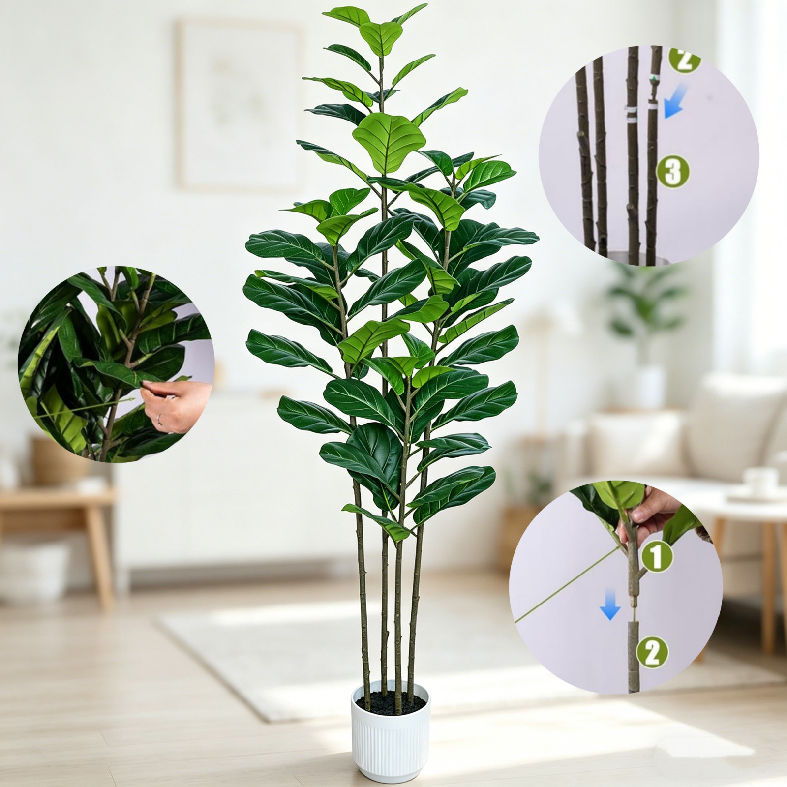 6Ft Fake Ficus Tree with White Pot Moss Lifelike Foliage For Indoor Outdoor NEW