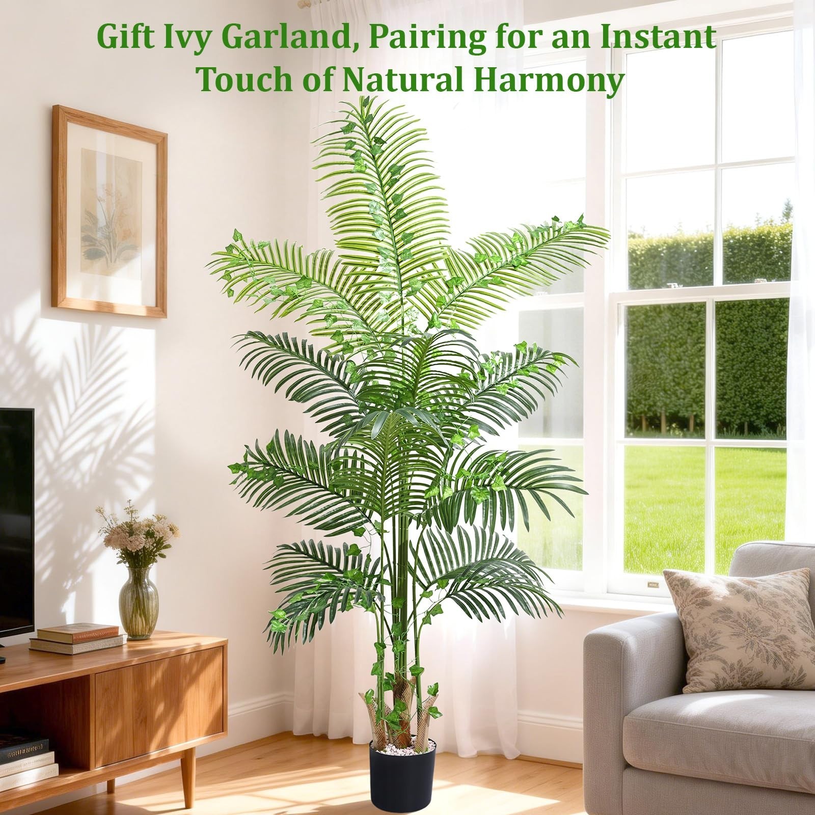 6FT Tall Artificial Palm Tree – Realistic Indoor/Outdoor Plant with Weighted Pla
