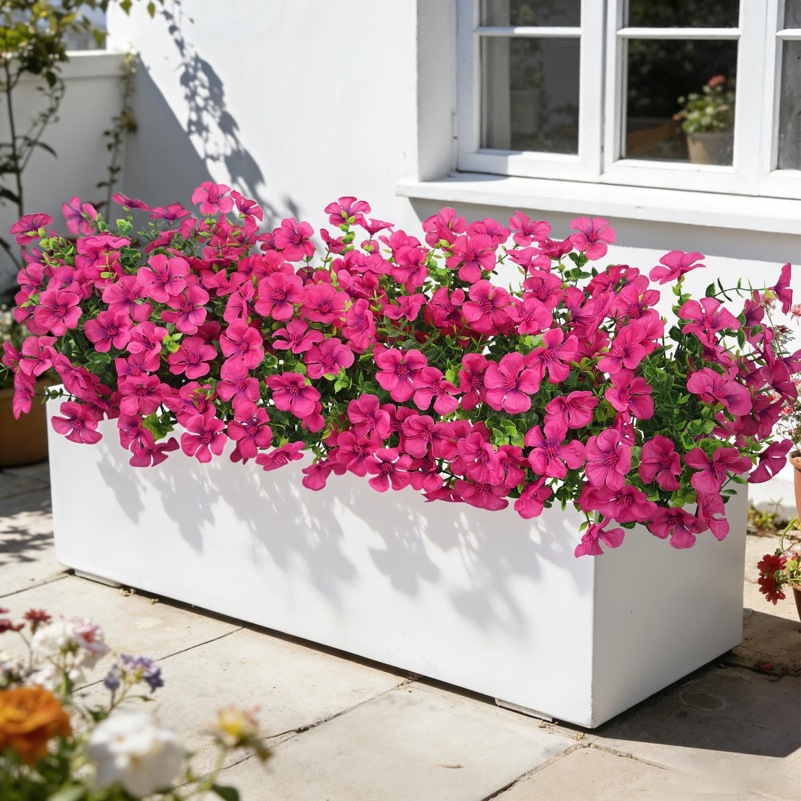 12 Pcs Artificial Silk Geranium Flowers for Outdoors, Fuchsia