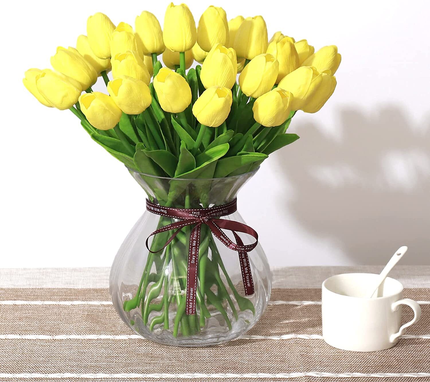 20× Yellow Artificial Tulip Fake Flowers Real Touch For Wedding Home Decor USA