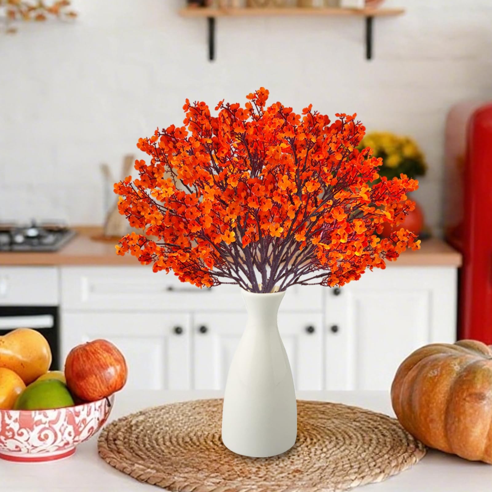 12PCS Fake Fall Flowers Orange Baby Breath Artificial Flowers Real Touch Silk…