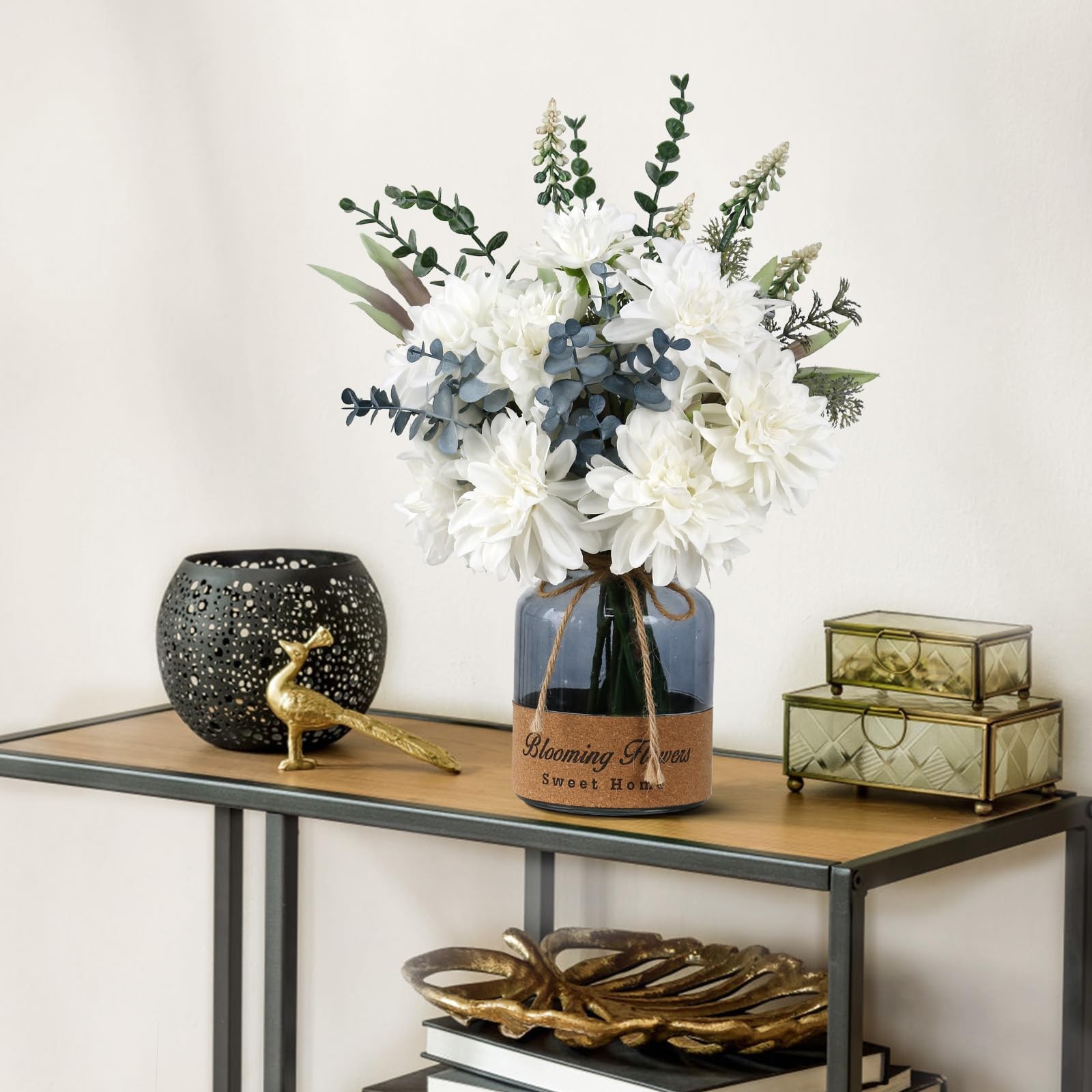 Fake Flowers In Vase Artificial Table Centerpiece Dining Room Kitchen Decor