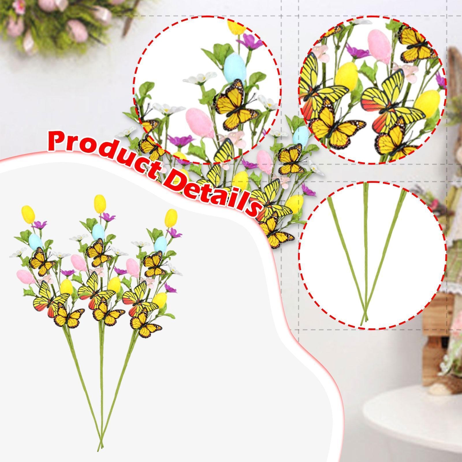 3 Pieces Artificial Egg Flower Picks with Eggs and Butterflies Table