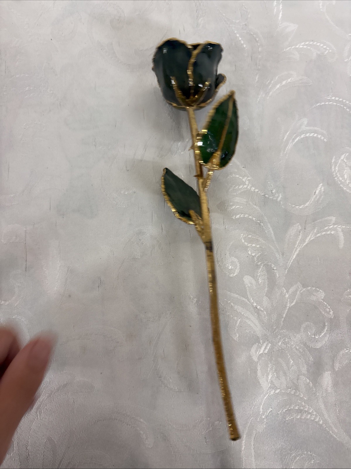 Vtg Real 24k Dipped Green American Rose Bradow Jewelers Watertown WI with Box